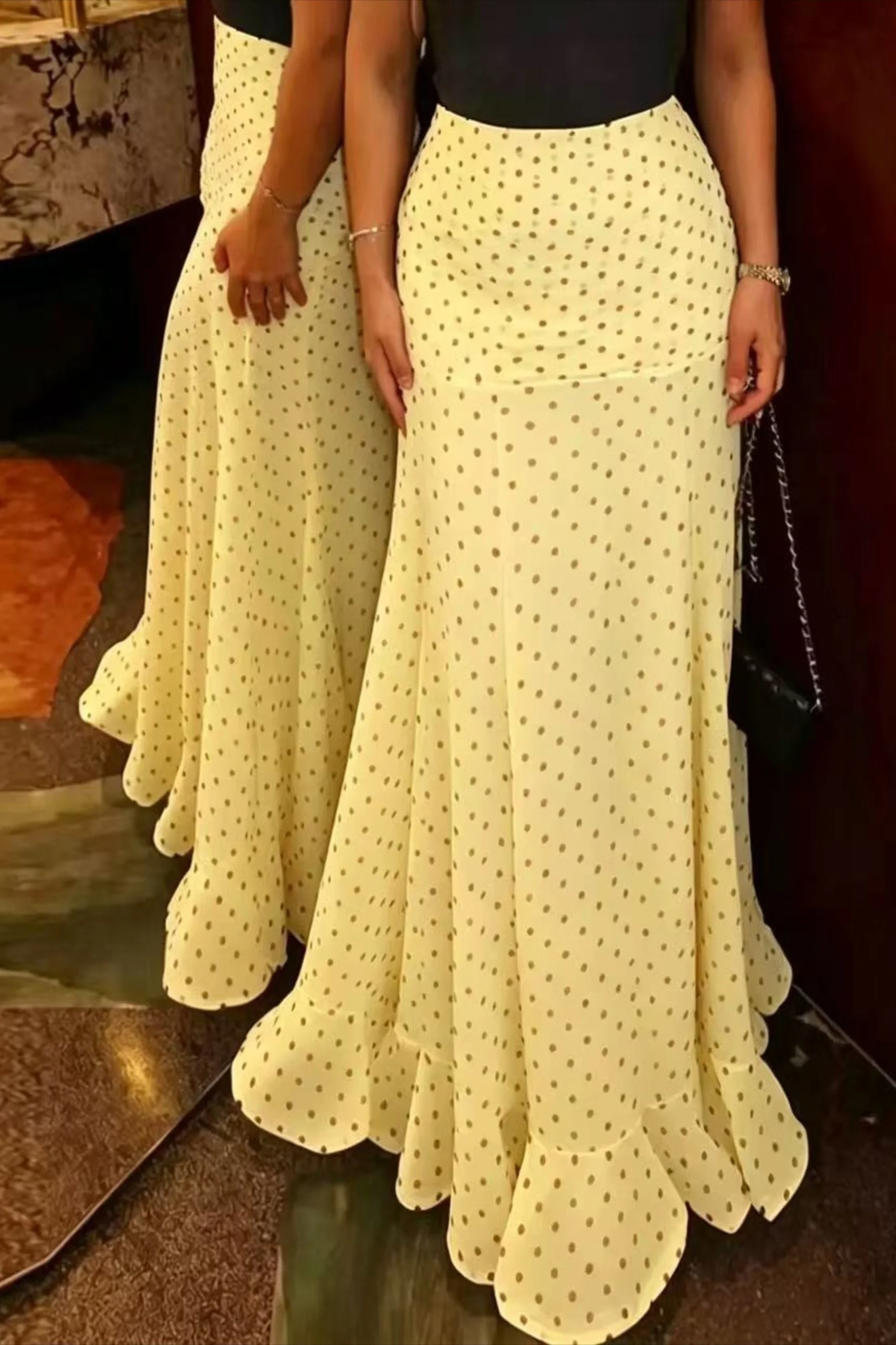 High Waist Polka Dot Hip Long Skirt - Image 4