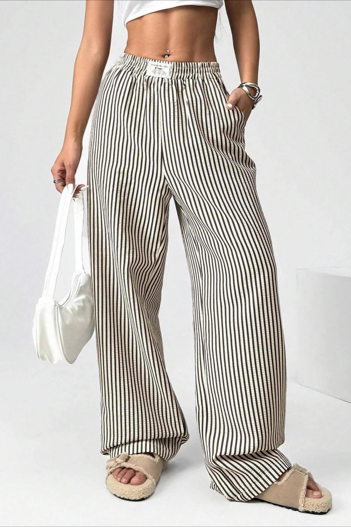 High Waist Striped Casual Pants - Image 2