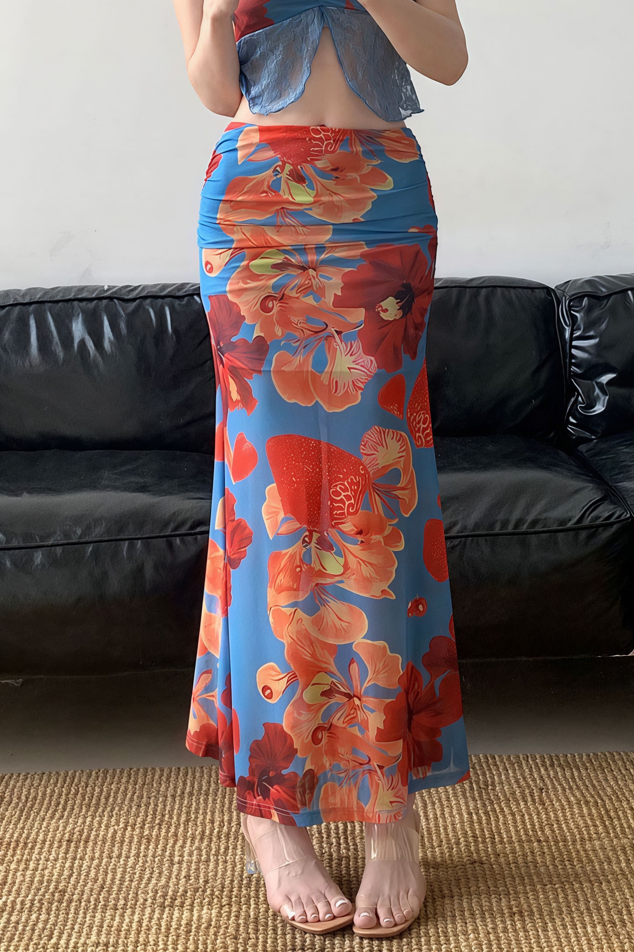 Holiday Floral Slim Low Waist Hip Skirt - Image 2