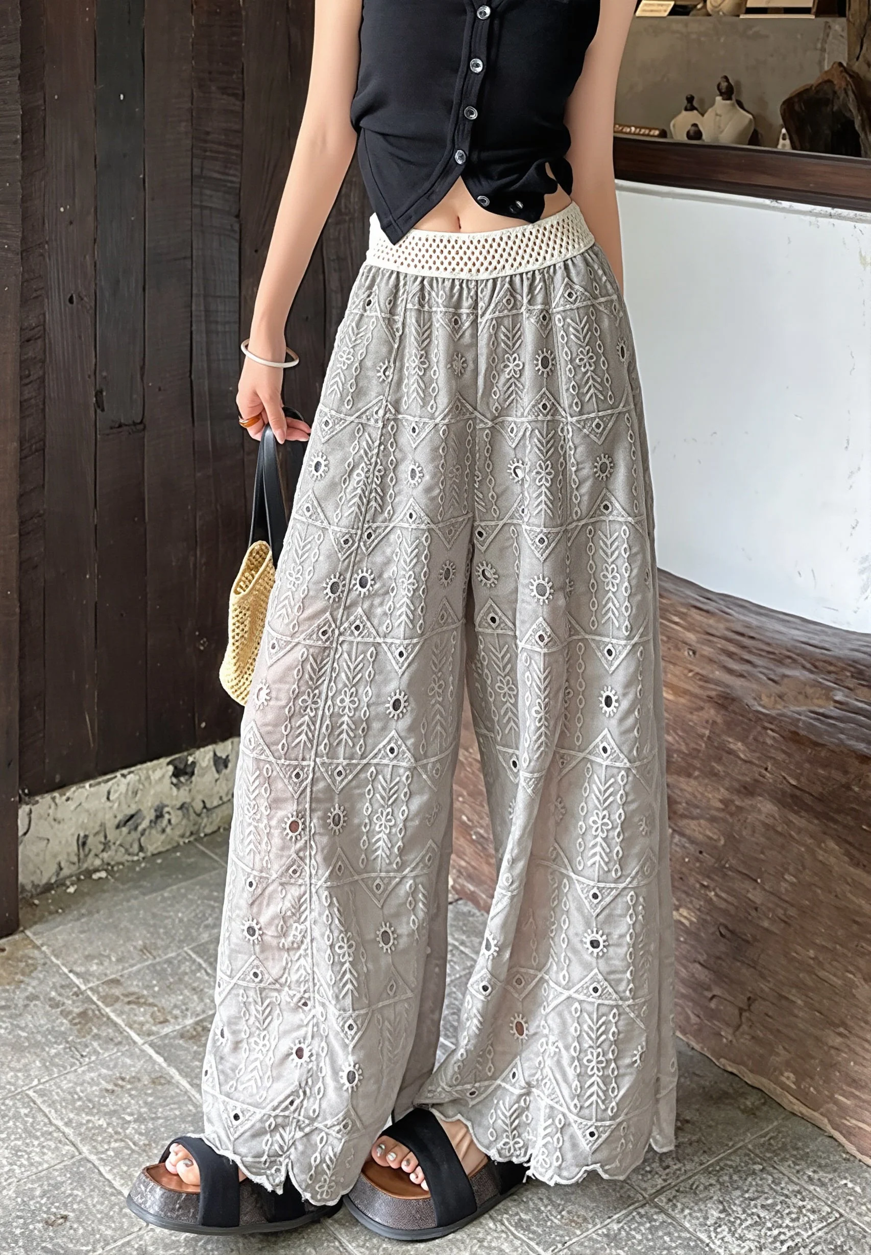 Hollow Out Lace Wide Leg Summer Pants - Image 10