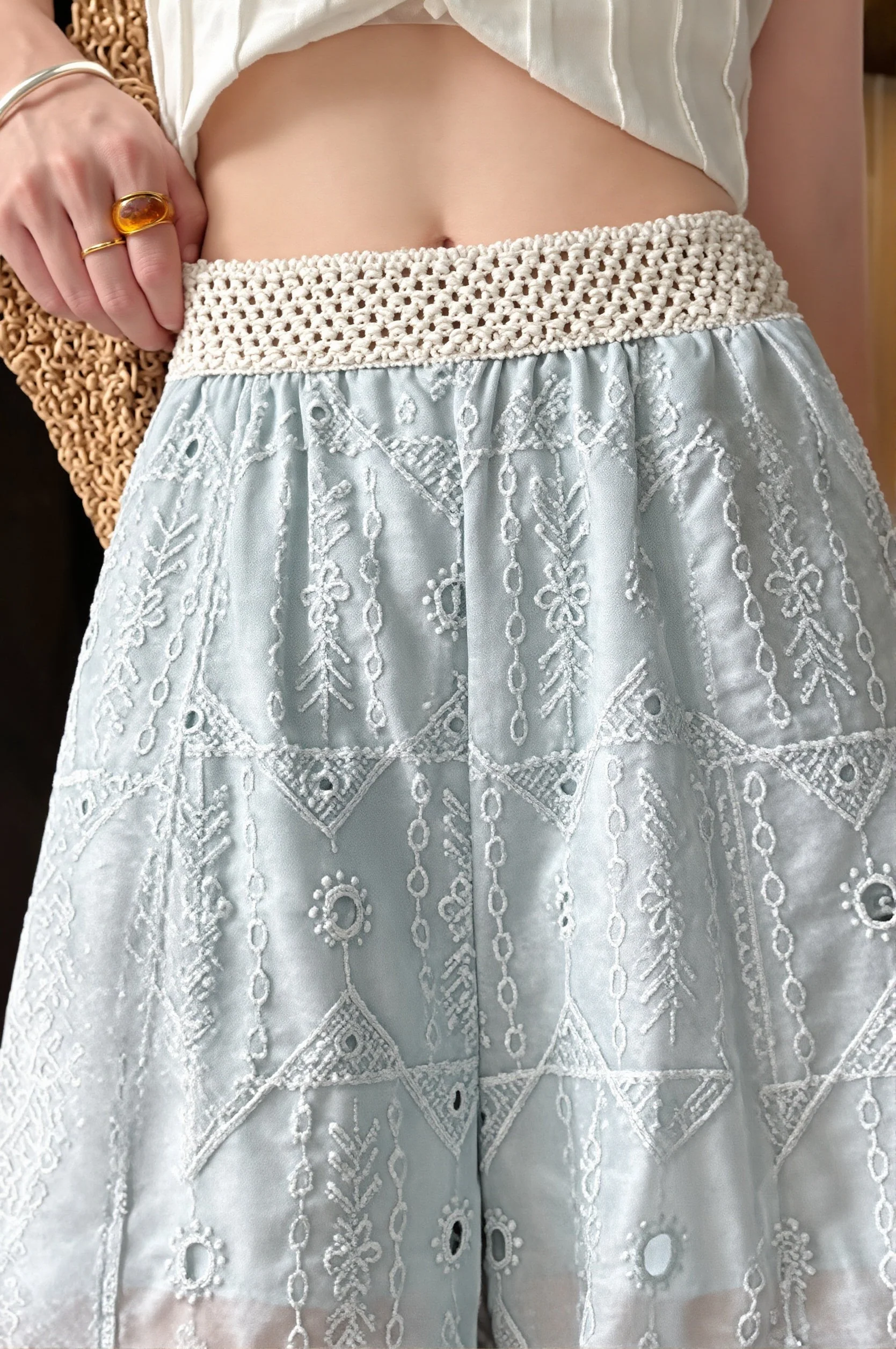 Hollow Out Lace Wide Leg Summer Pants - Image 6