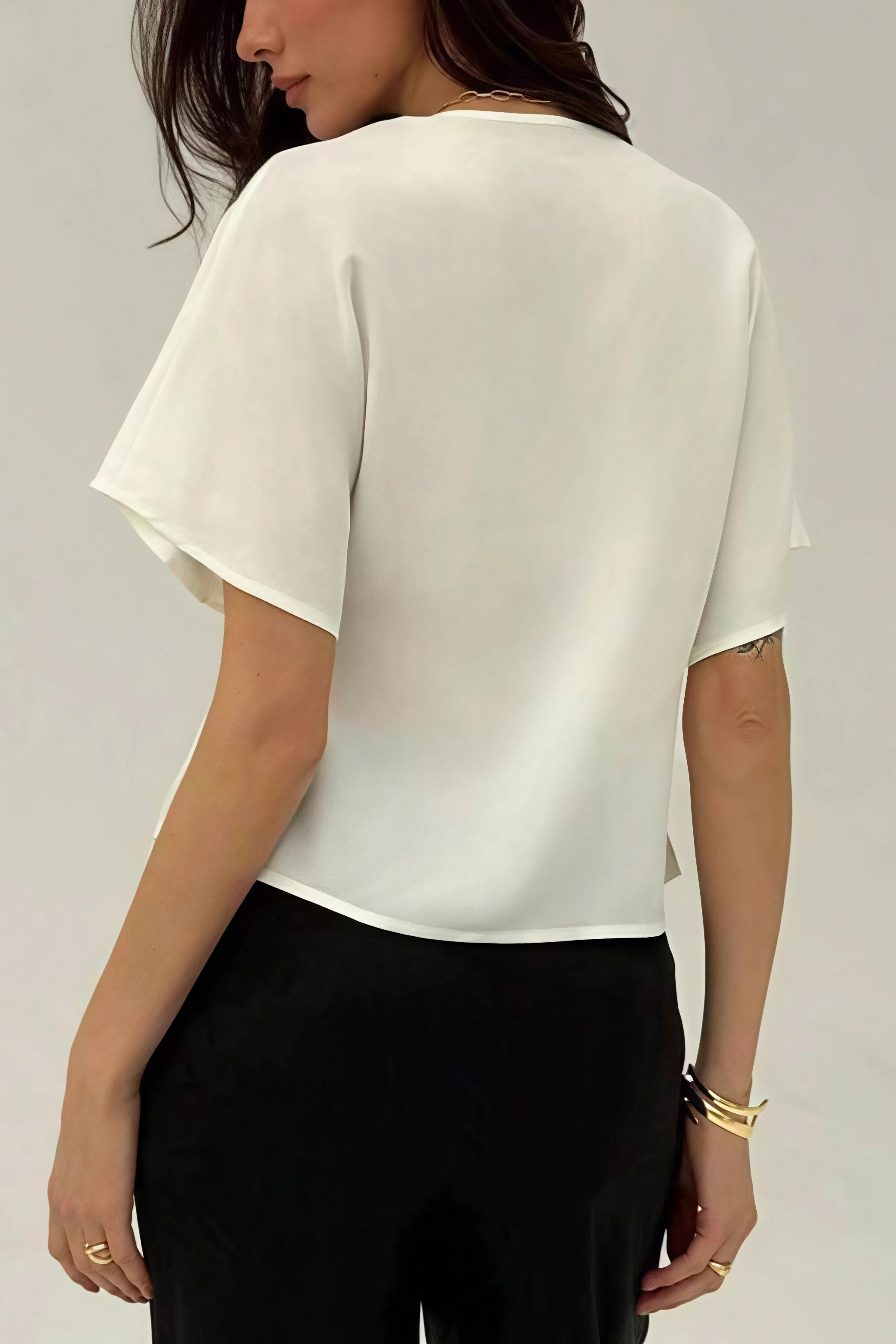 Irregular Button Open Front Short Sleeve Blouse - Image 4