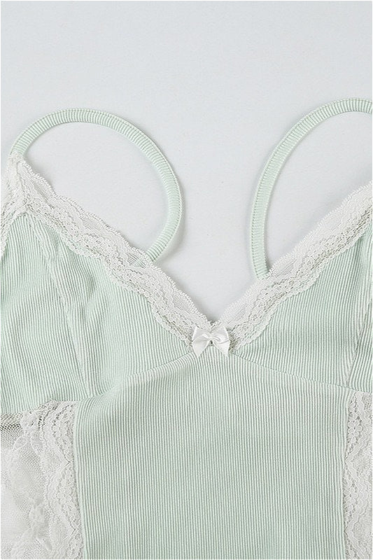 Knit Lace Patchwork Solid Sheer Cami Top - Image 4