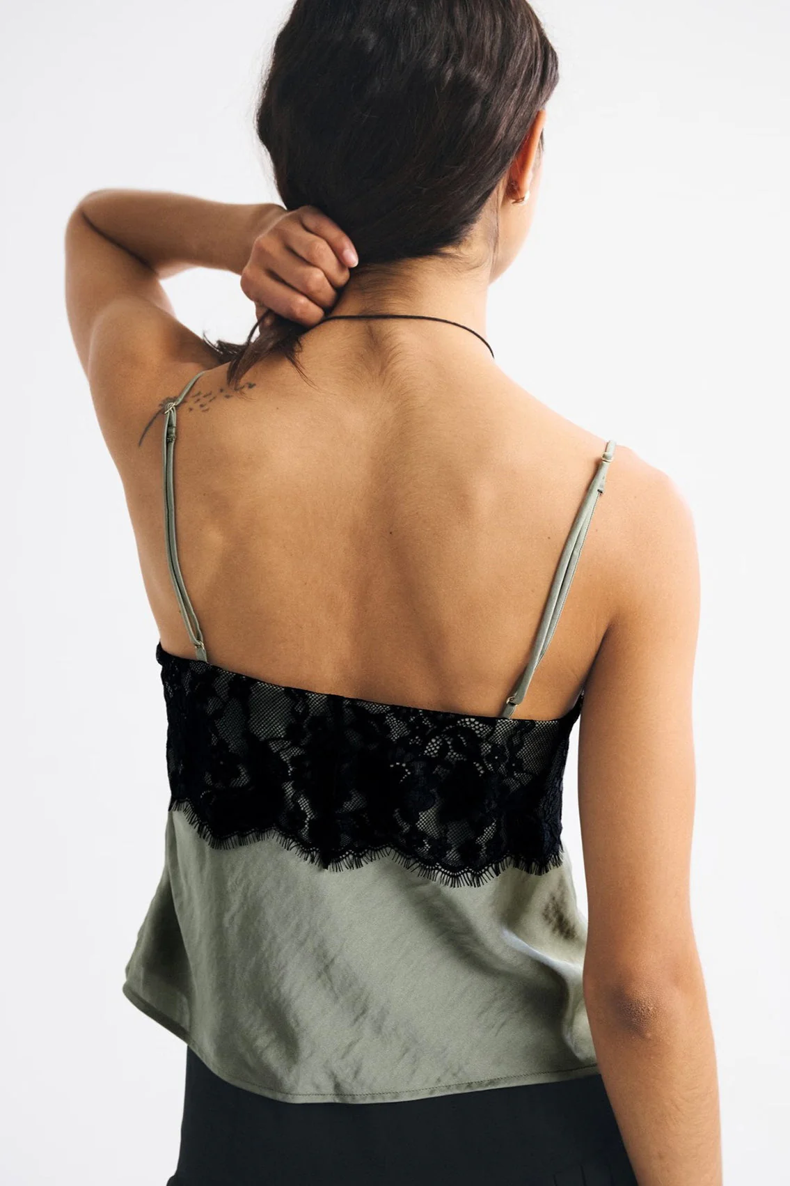 Lace Color Block Satin Backless Cami Top - Image 6