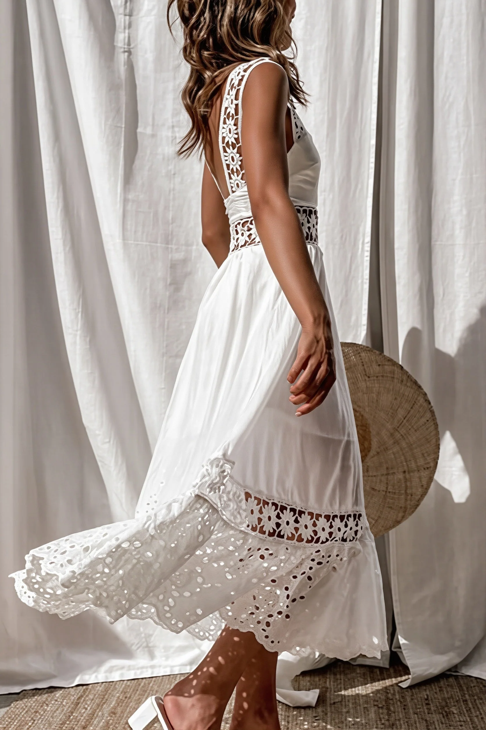 Lace Hollow Swing Long Boho Dress - Image 2