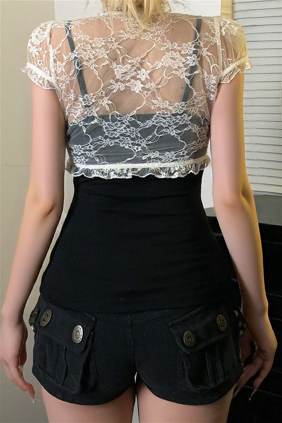 Lace Patchwork Mesh Twin Set Blouse - Image 4