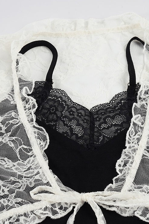 Lace Patchwork Mesh Twin Set Blouse - Image 5