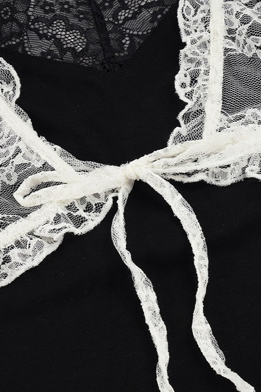 Lace Patchwork Mesh Twin Set Blouse - Image 6