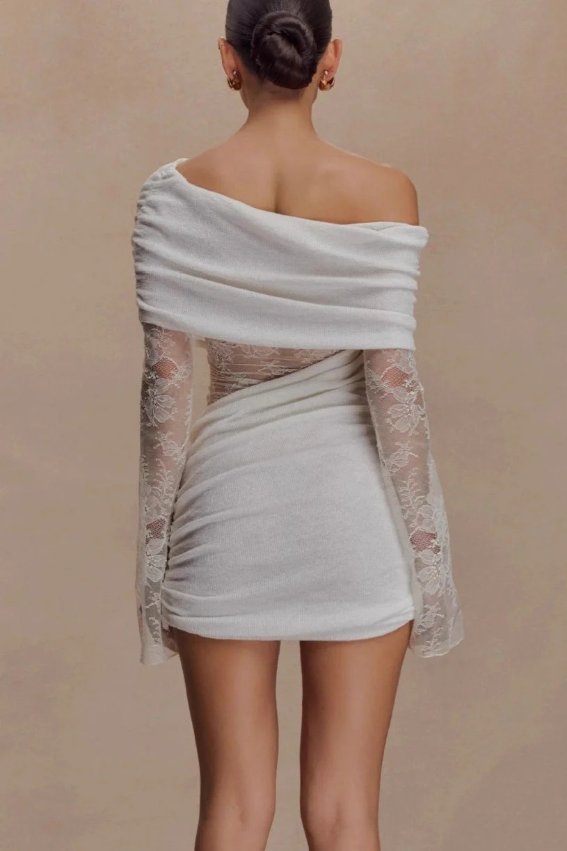 Lace Patchwork Off Shoulder Mini Dress - Image 3
