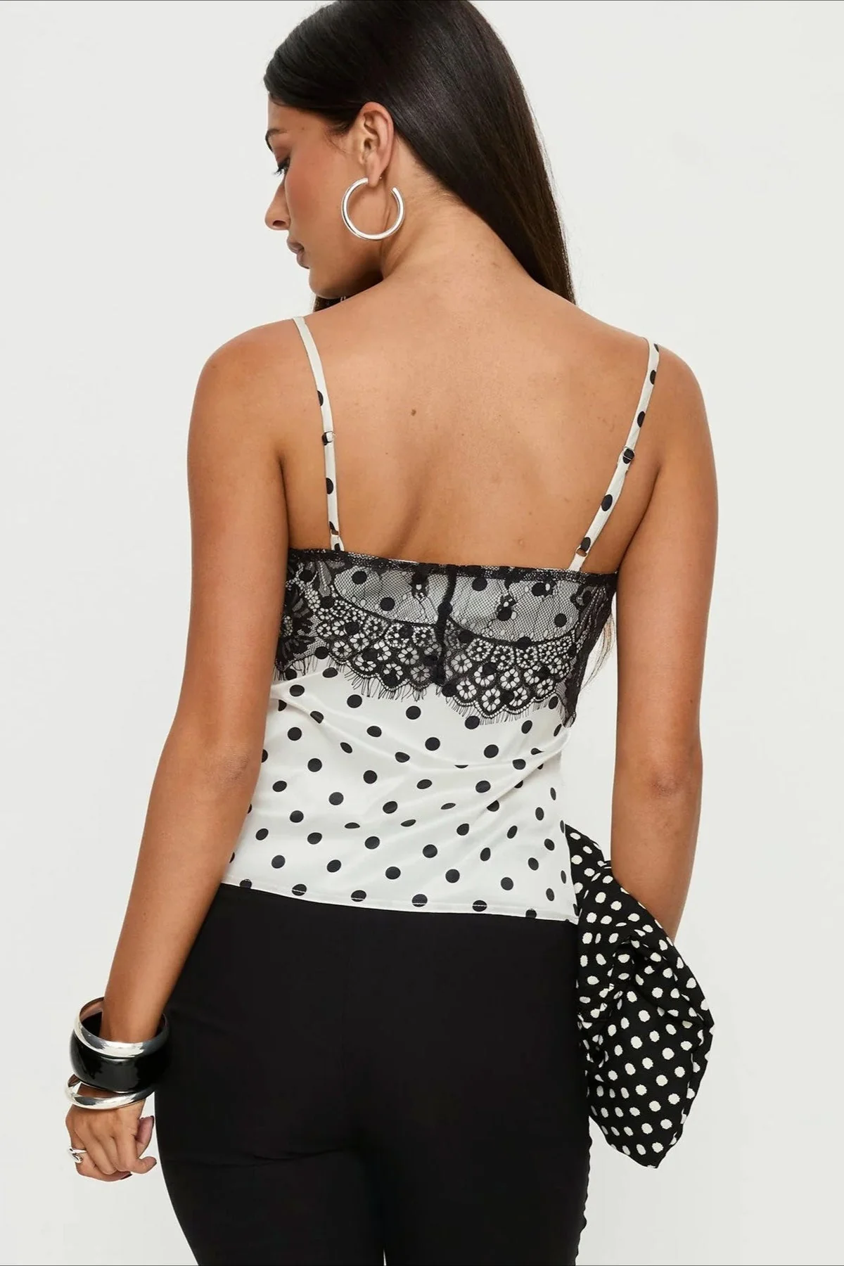 Lace Polka Dot Satin Patchwork Cami Top - Image 4