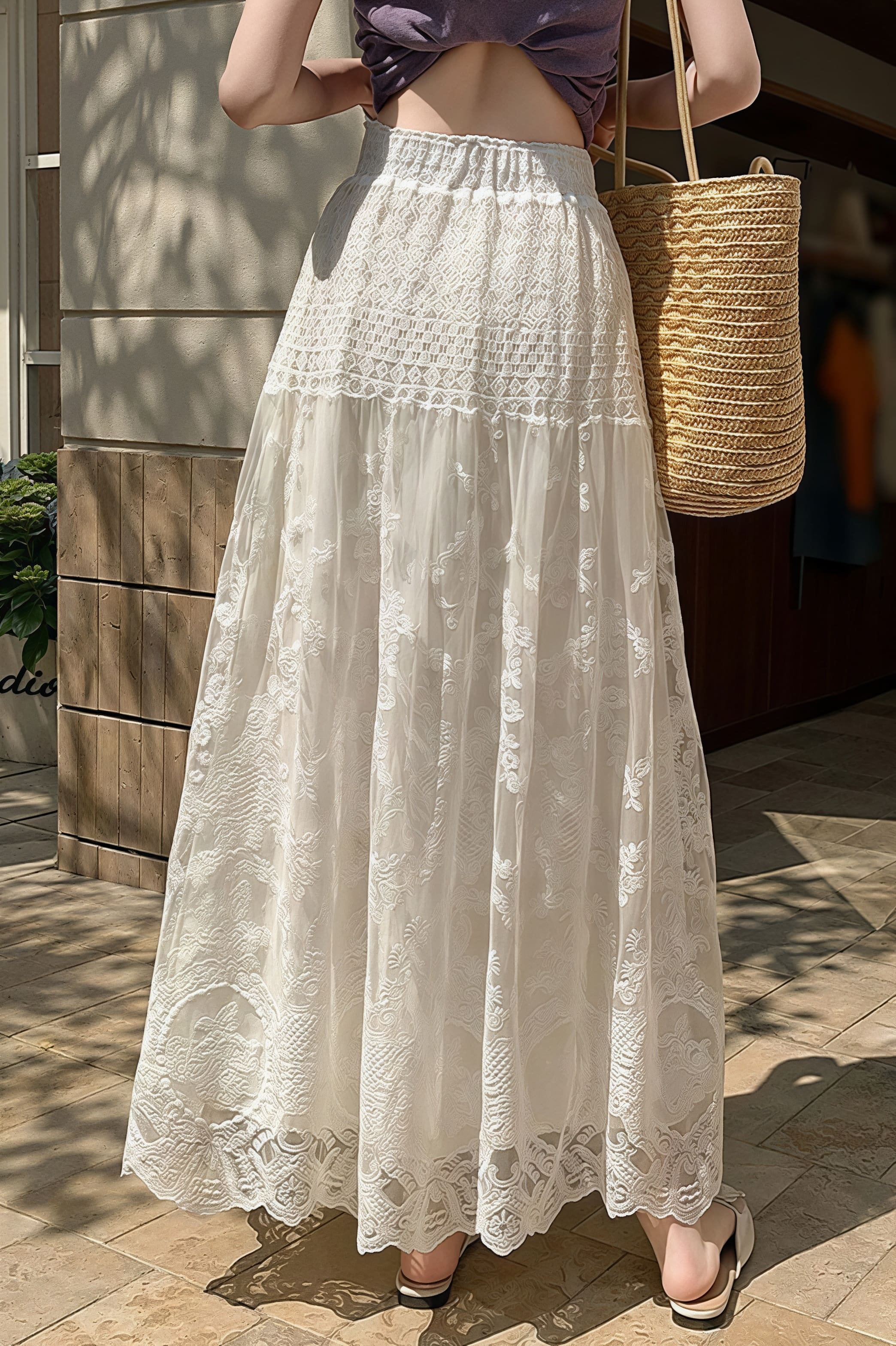 Lace Tulle Swing High Waist Skirt - Image 2