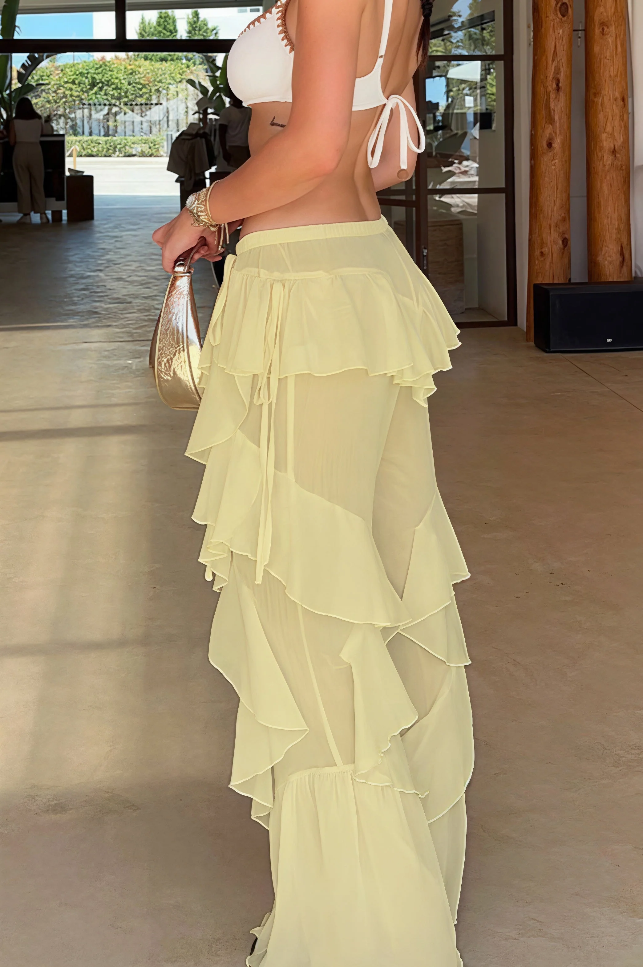 Lace Up Spliced Ruffle Flare Pants - Image 4