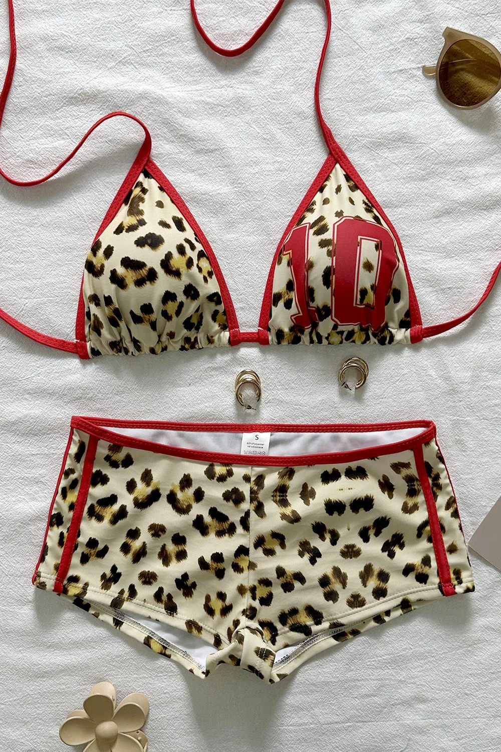 Leopard Halter Tie Two Piece Swim Set - Image 3