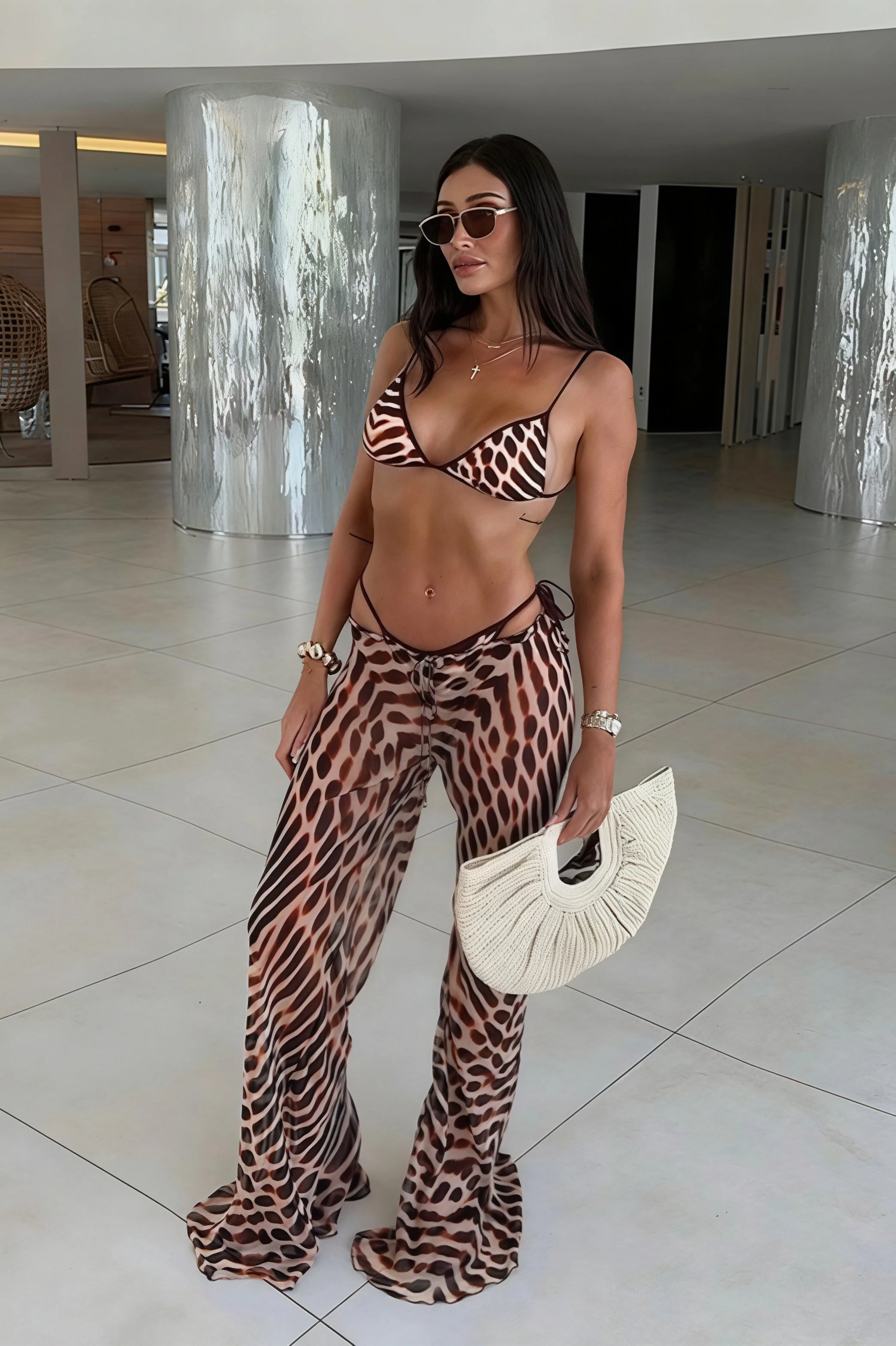 Leopard Mesh Pants Three Piece Swim Set - Image 2