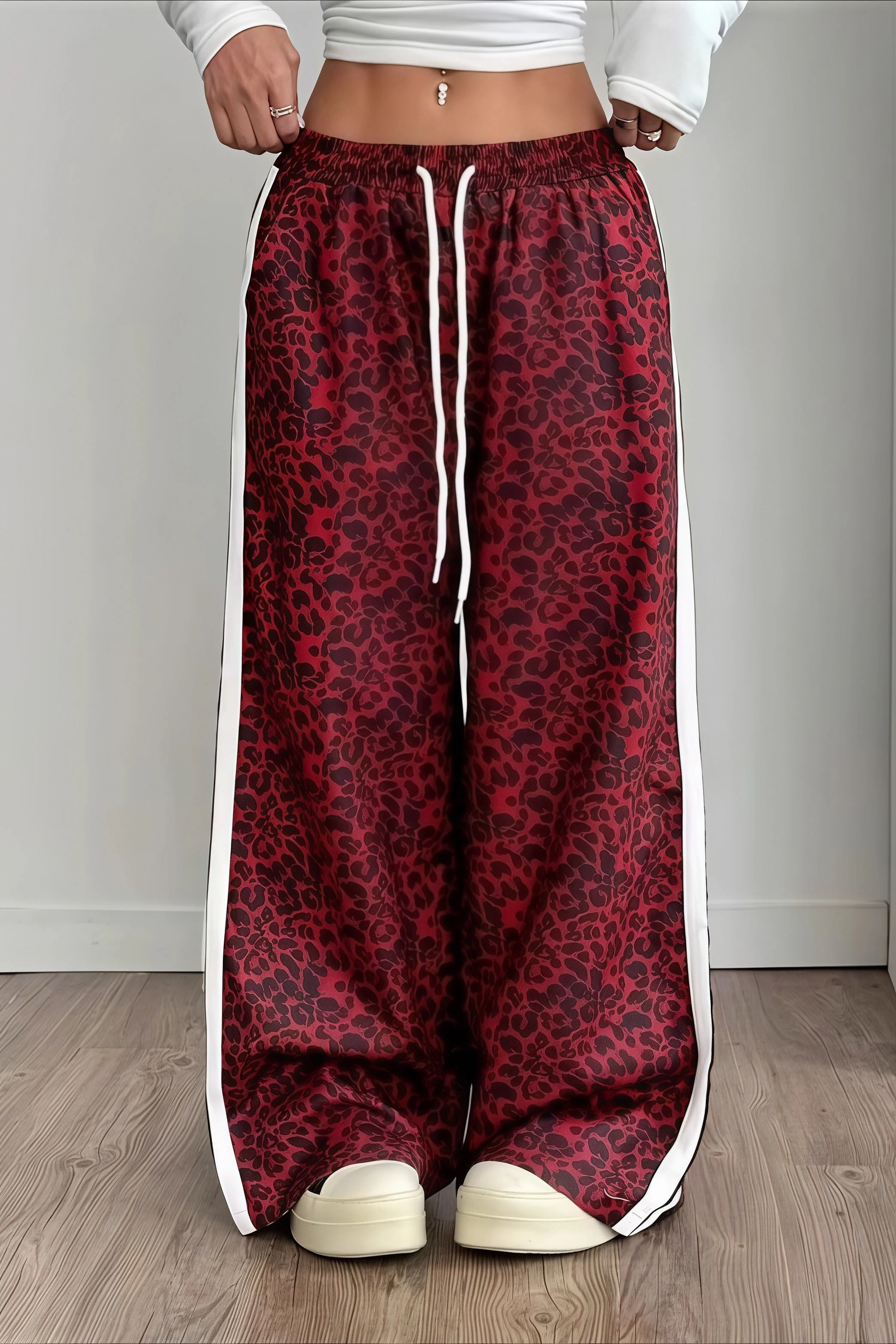 Leopard Print Spliced Casual Pants