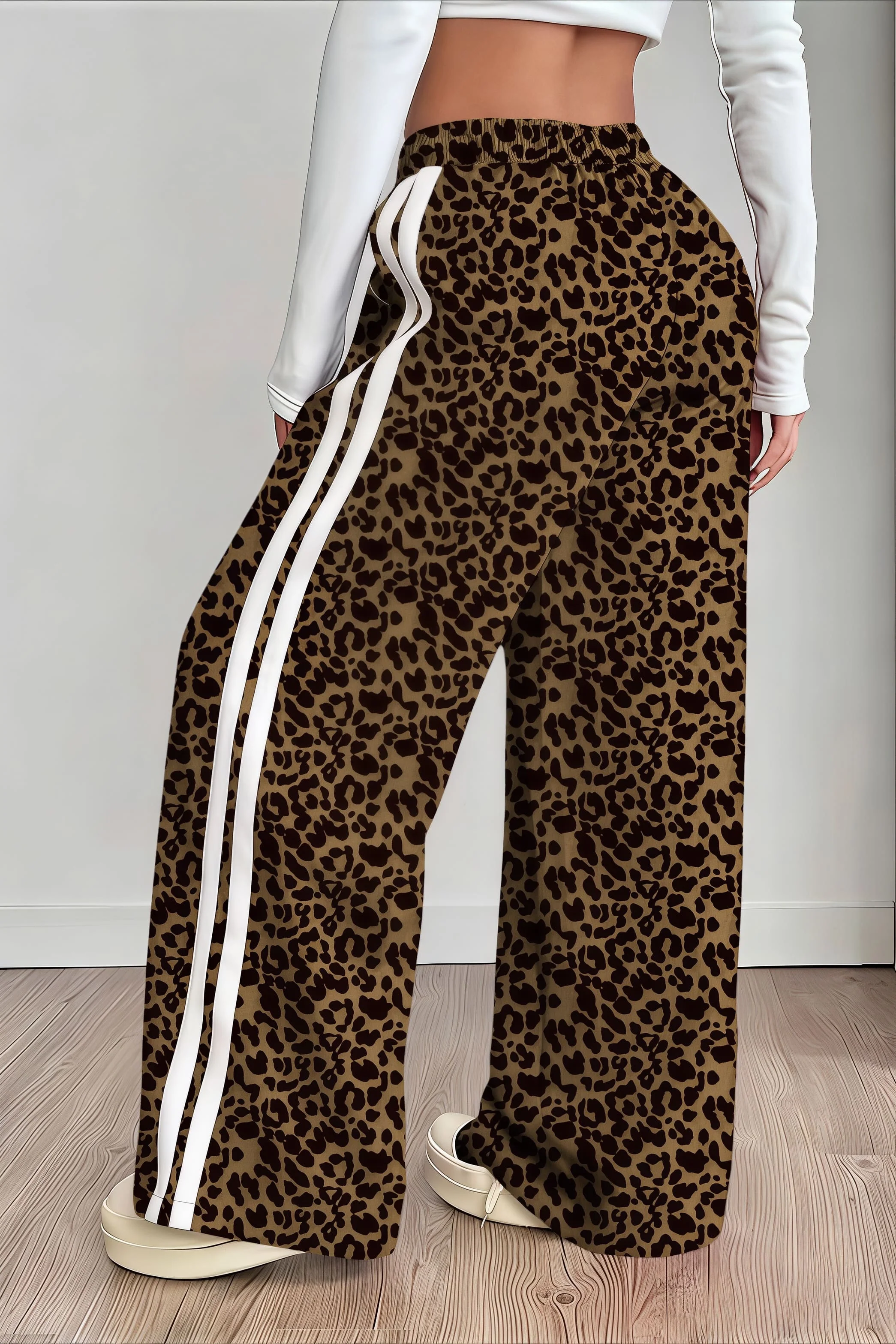 Leopard Print Spliced Casual Pants - Image 10