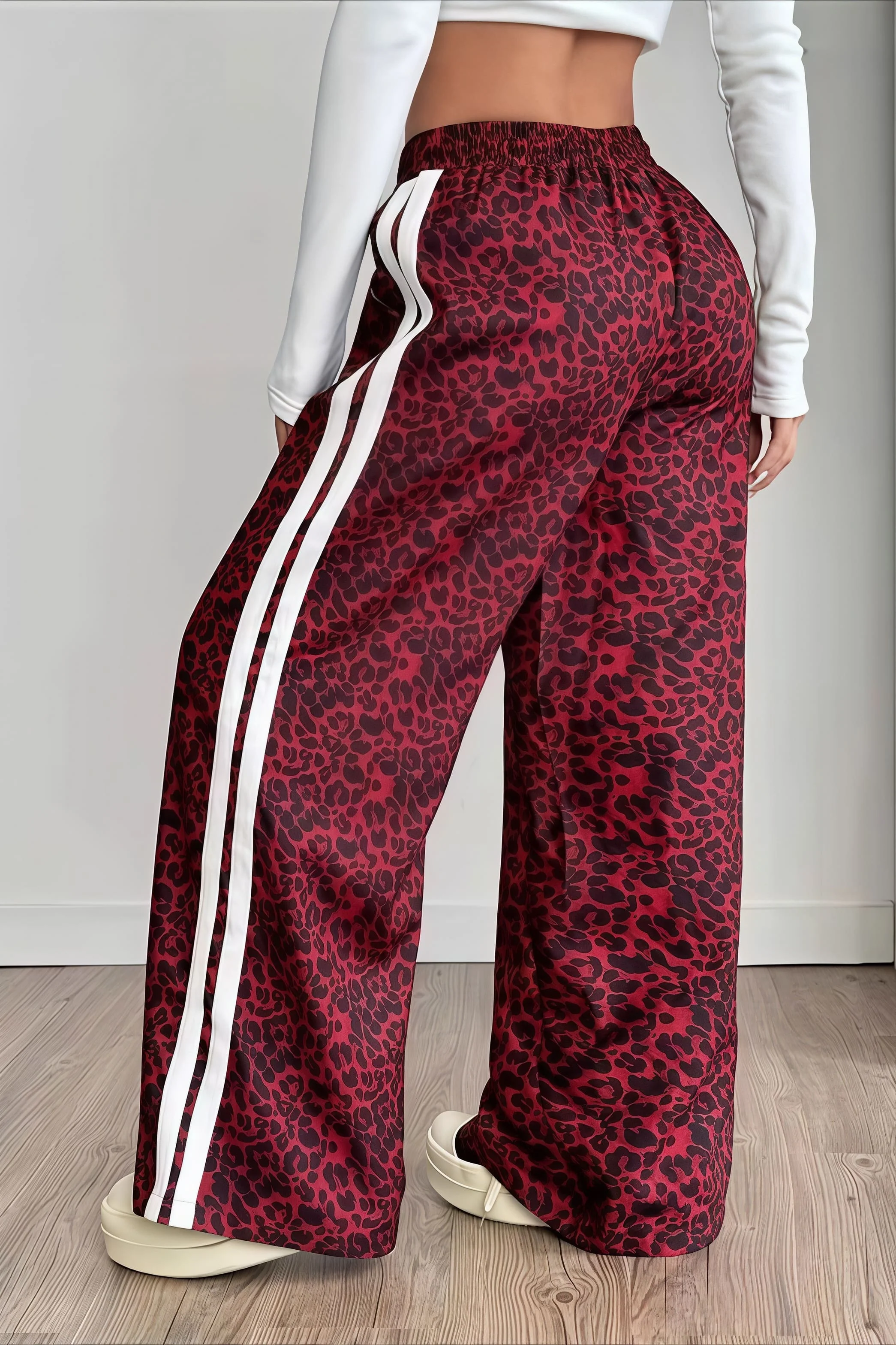 Leopard Print Spliced Casual Pants - Image 3