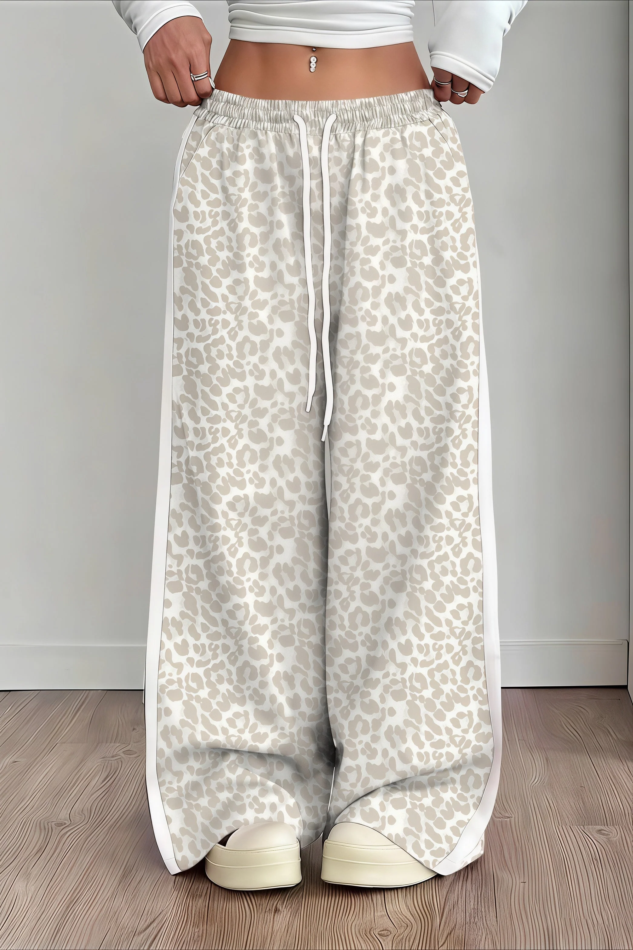 Leopard Print Spliced Casual Pants - Image 4