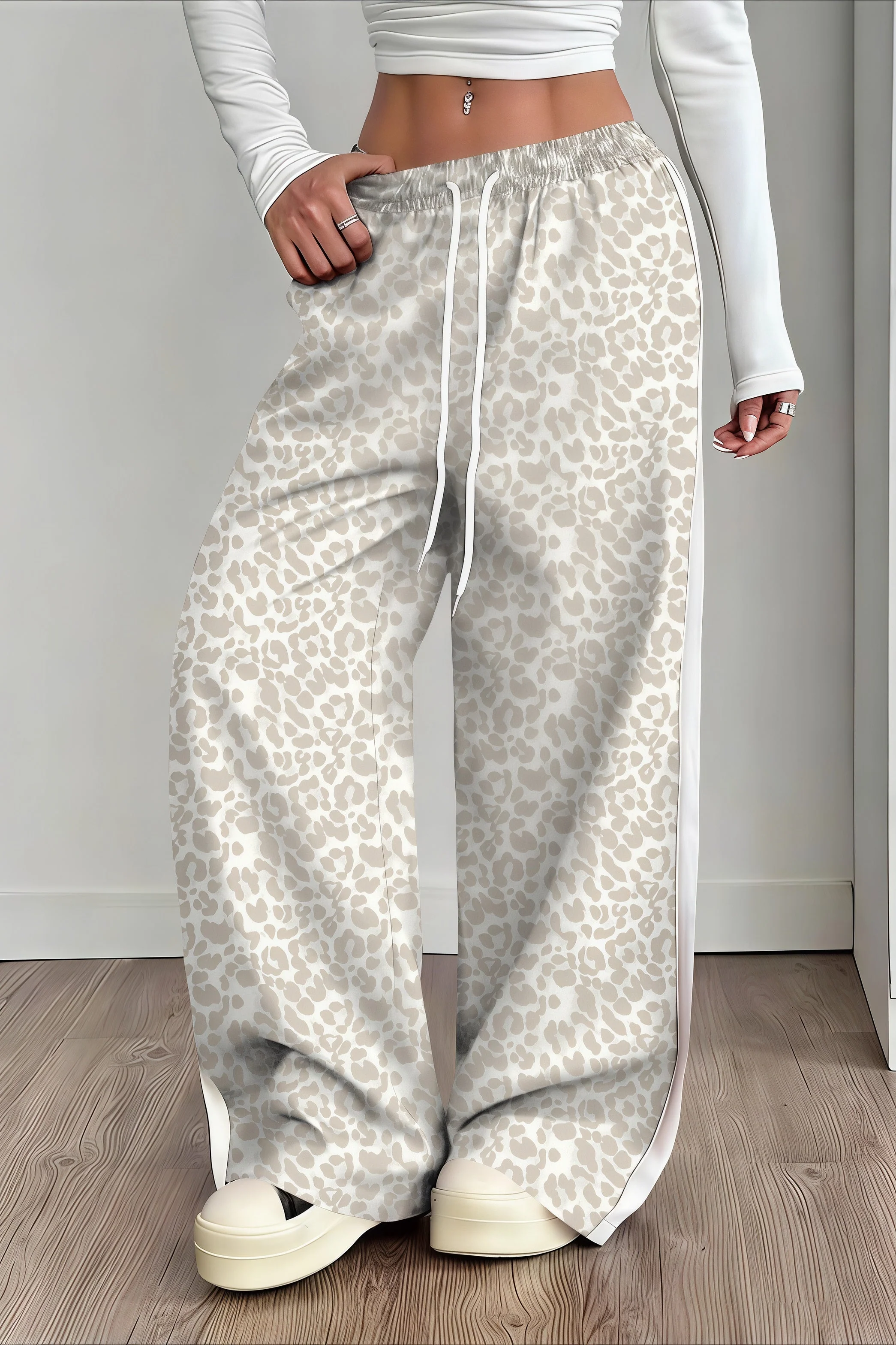 Leopard Print Spliced Casual Pants - Image 5