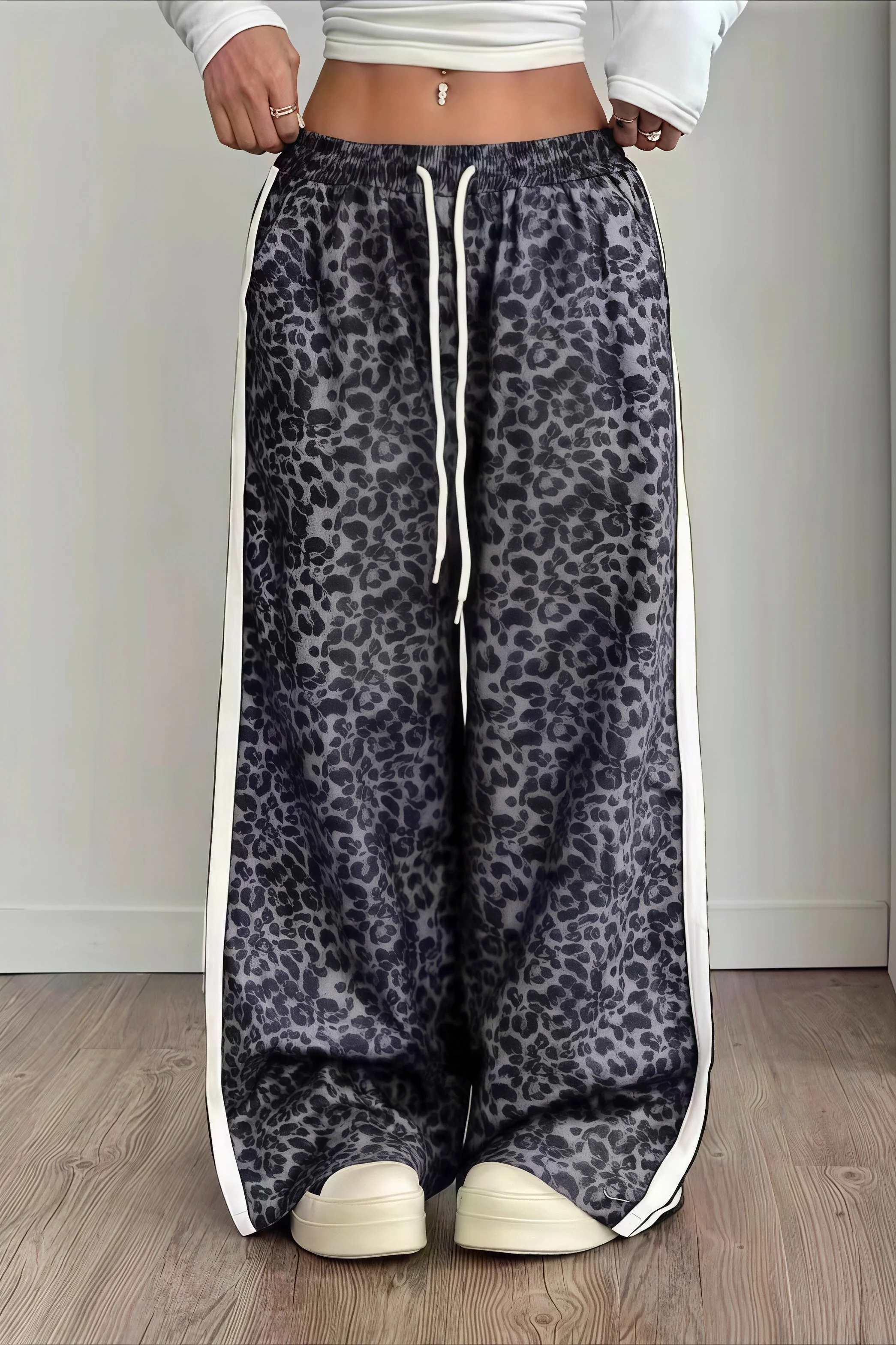 Leopard Print Spliced Casual Pants - Image 7