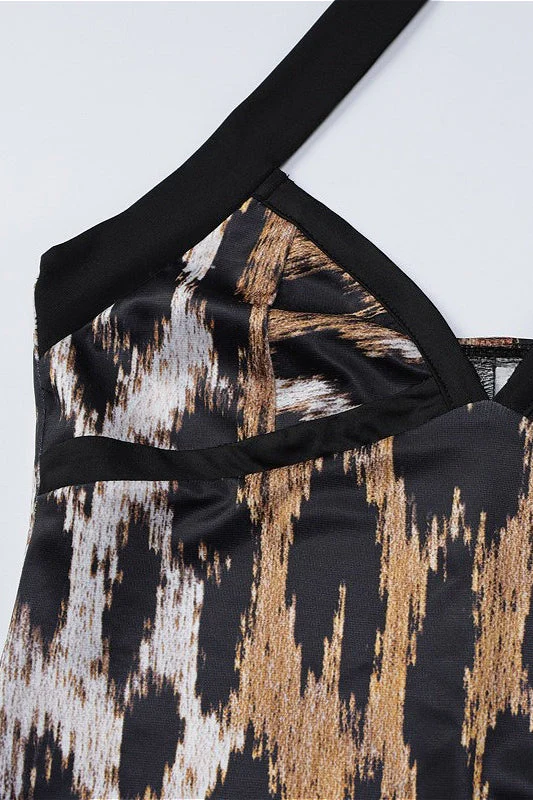 Leopard Print Split Halter Slim Maxi Dress - Image 5