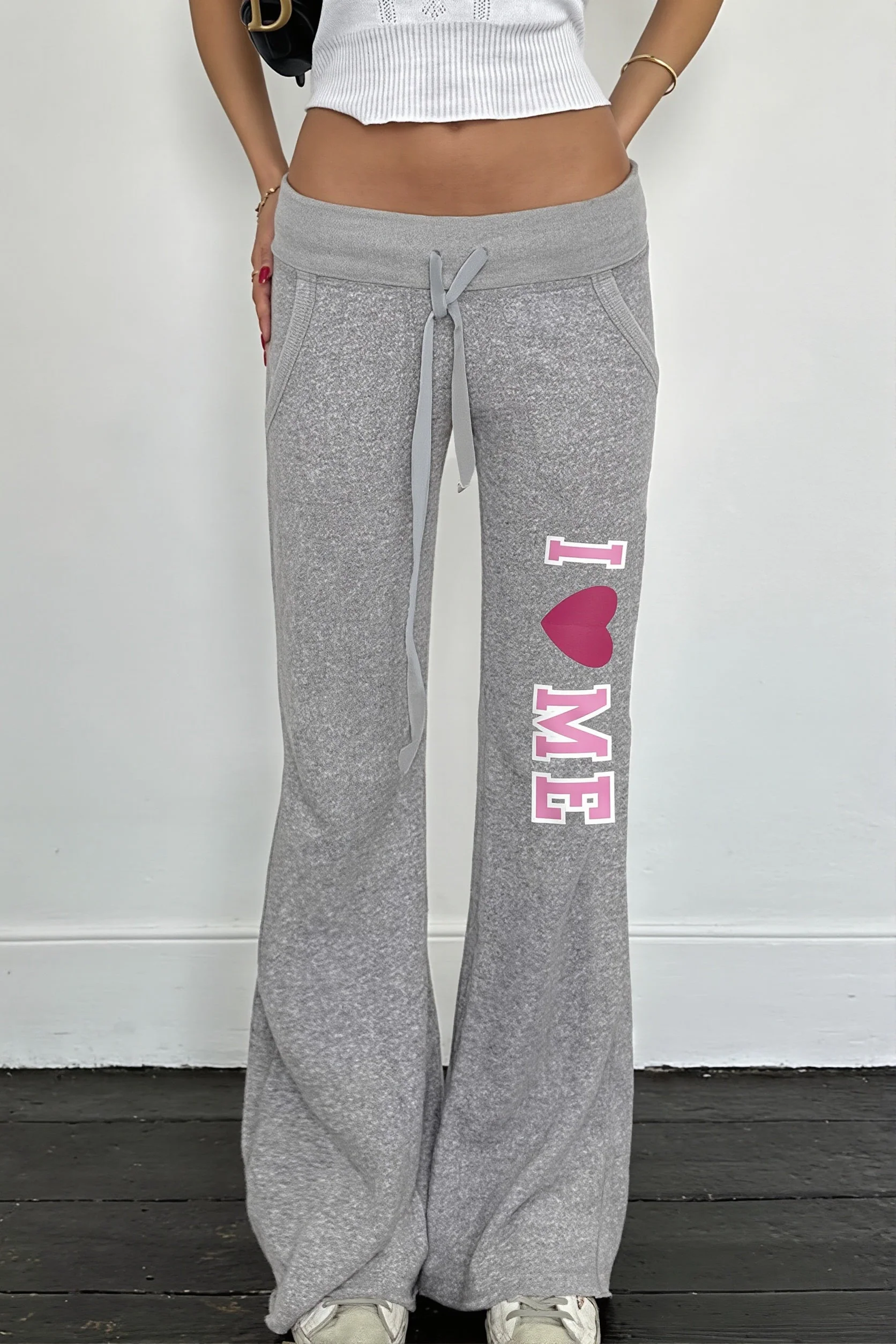 Letter Print Drawstring Straight Pants