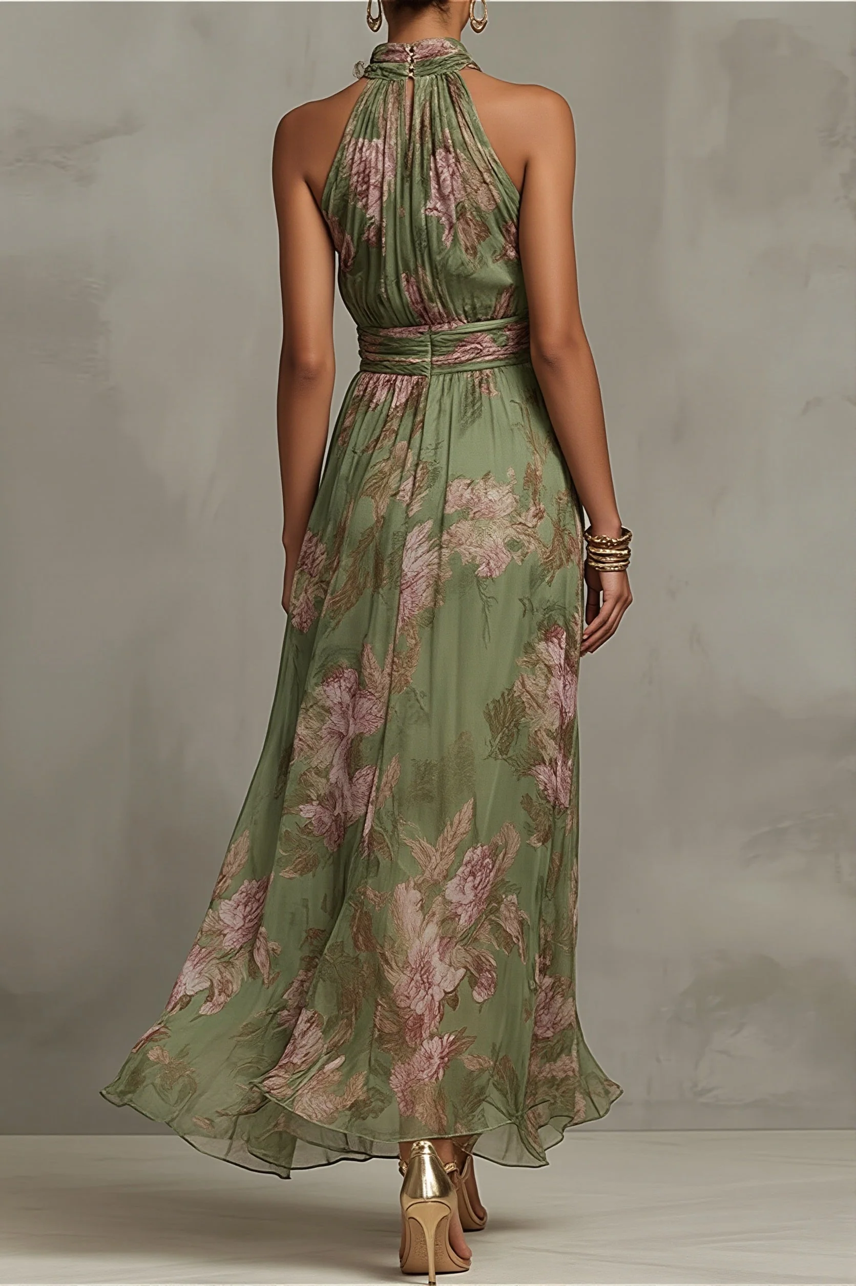 Light Elegant Halter Floral Maxi Dress - Image 3