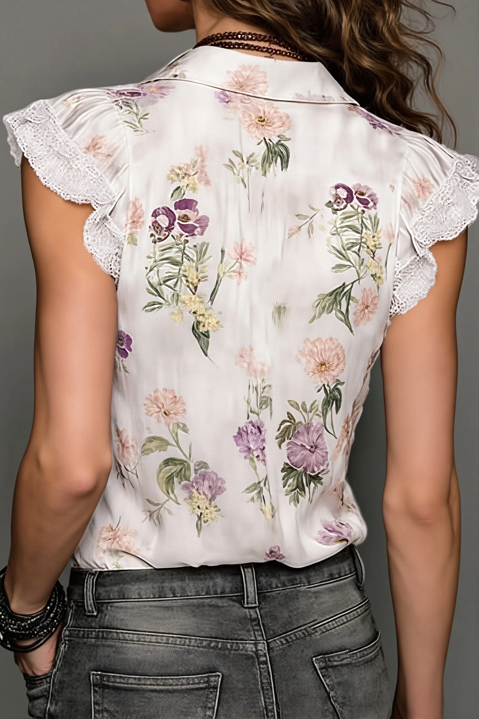Light Mercerized Floral Lace Blouse - Image 2