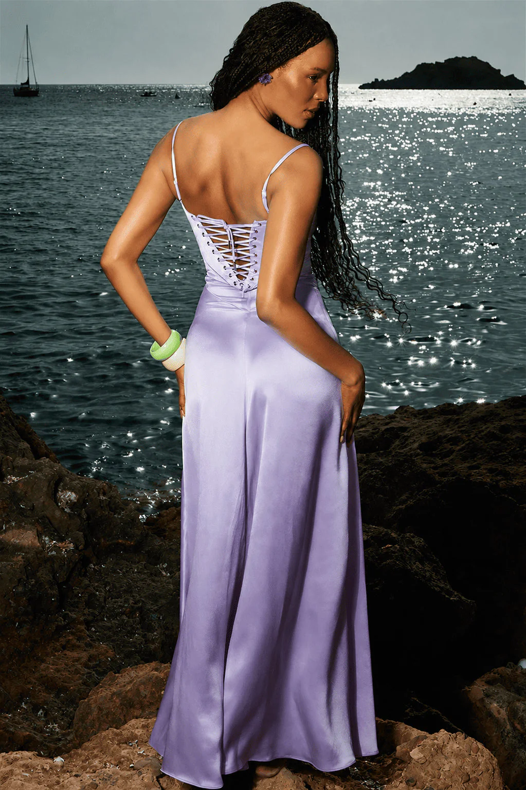 Lined Jacquard Satin Cami Maxi Dress - Image 3