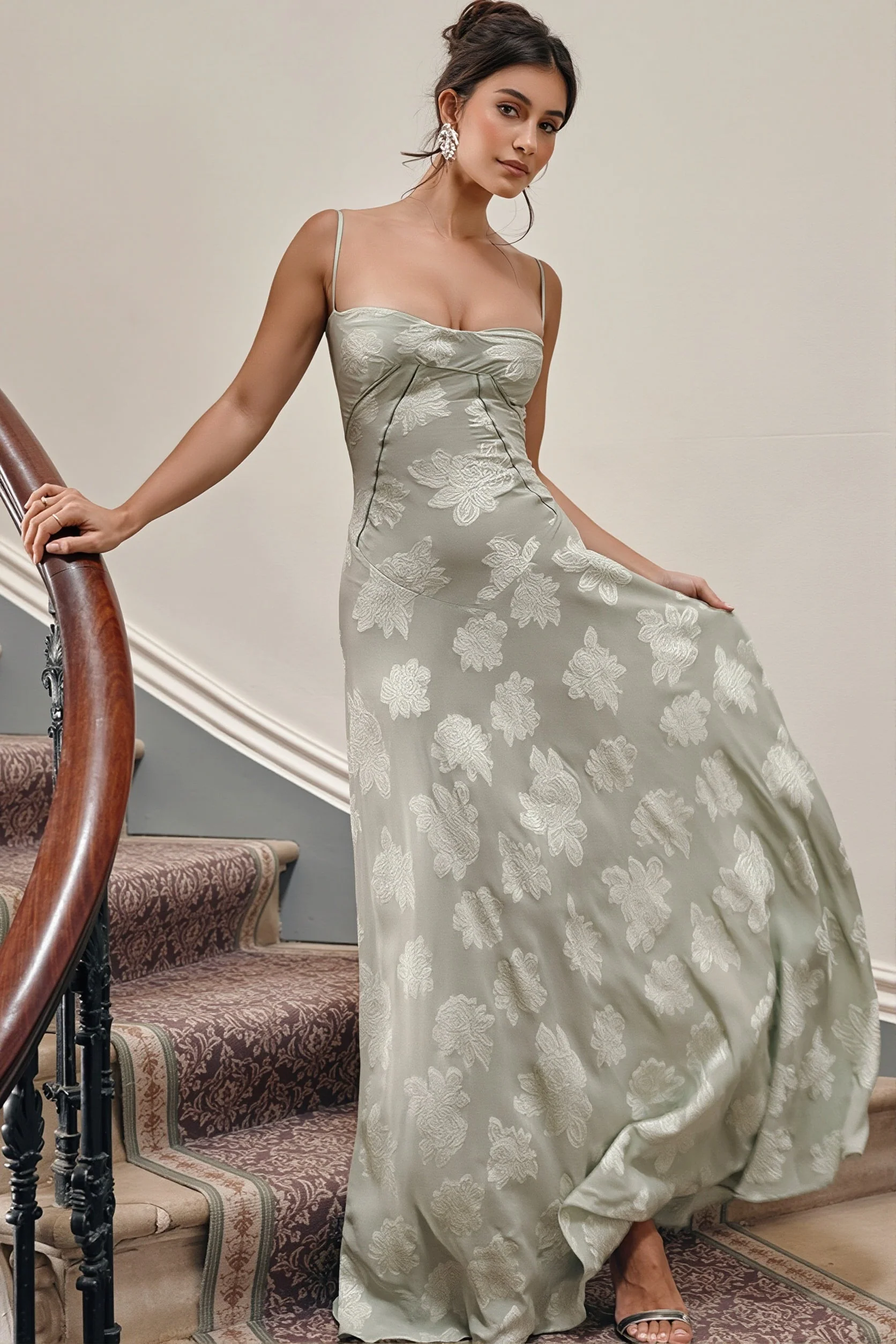 Lined Jacquard Satin Cami Maxi Dress - Image 4