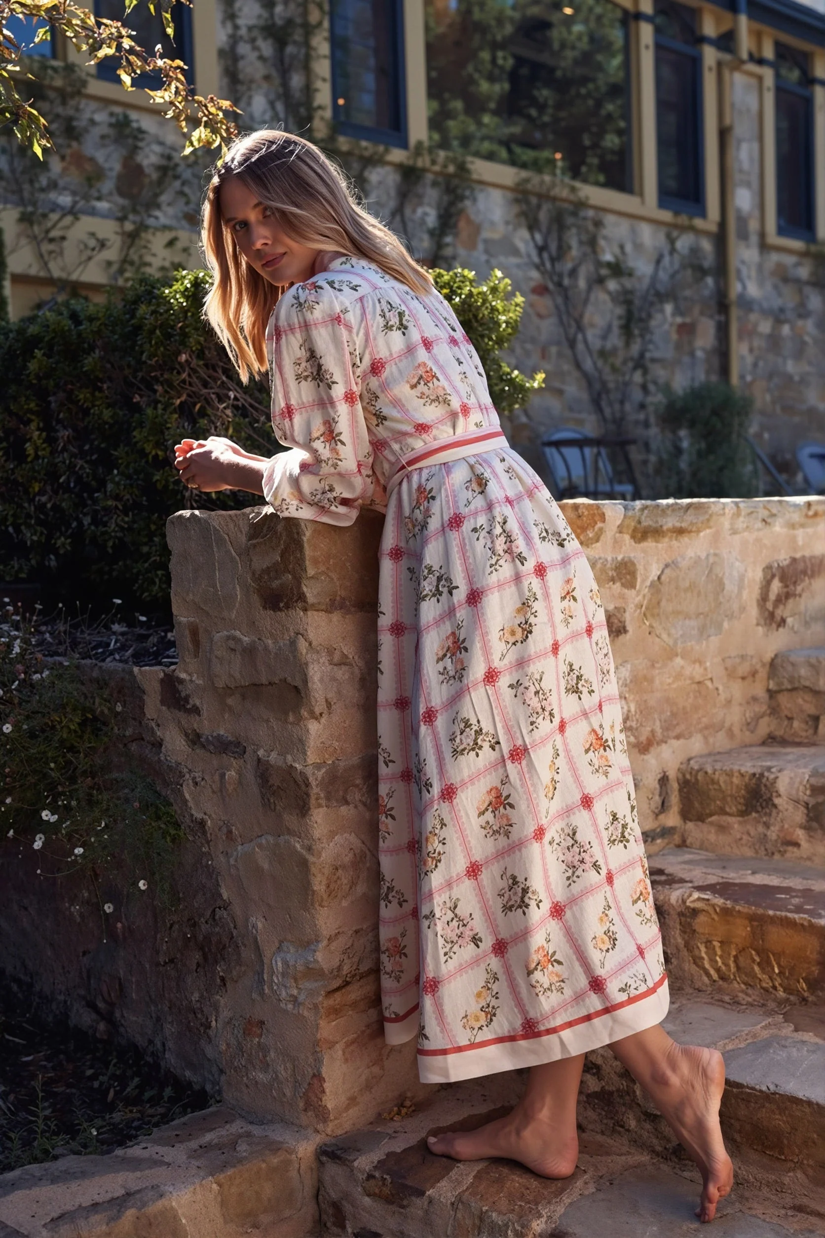 Linen Floral Tie Long Cardigan Boho Dress - Image 3