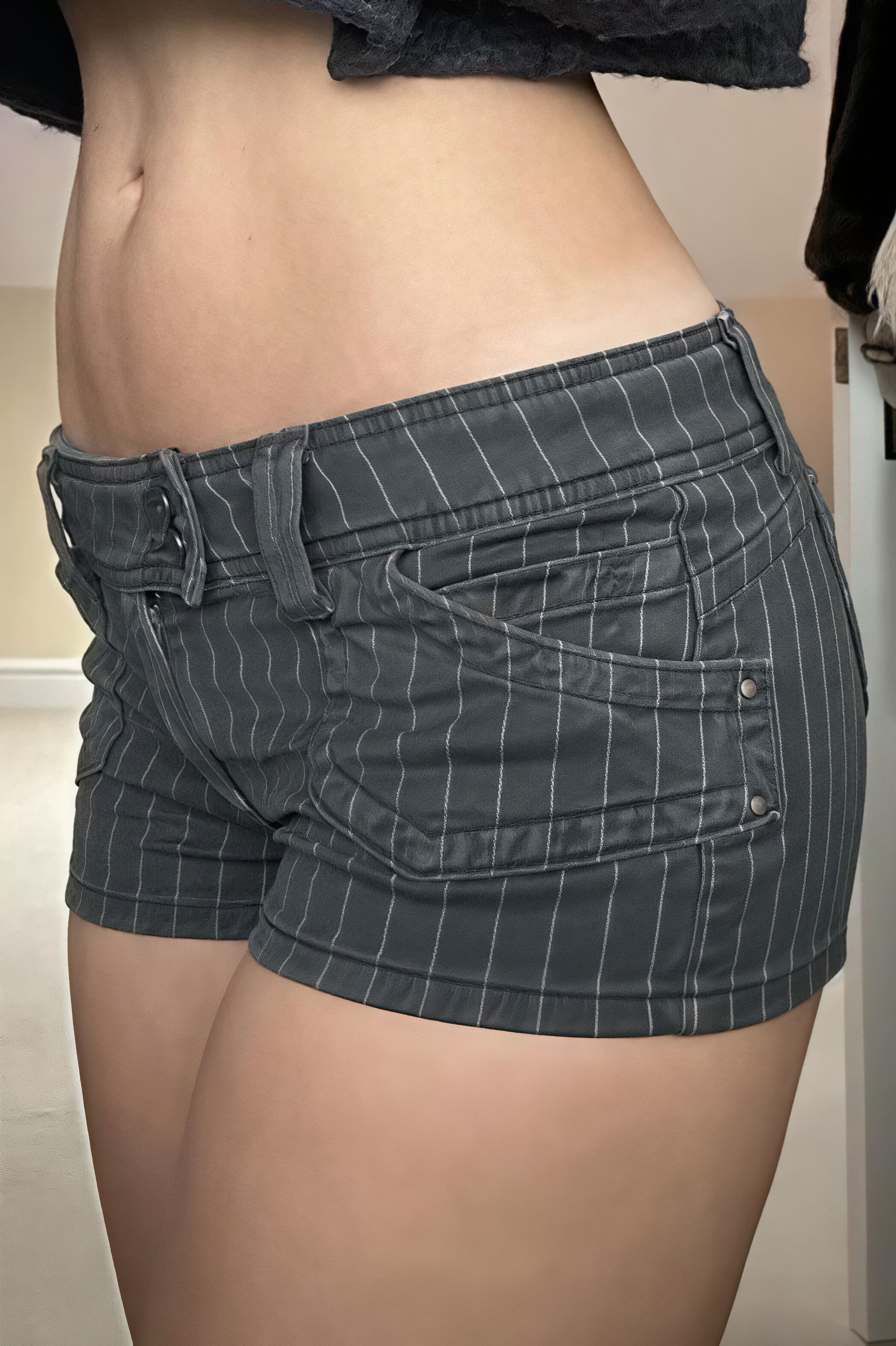 Low Waist Double Breasted Denim Shorts - Image 3
