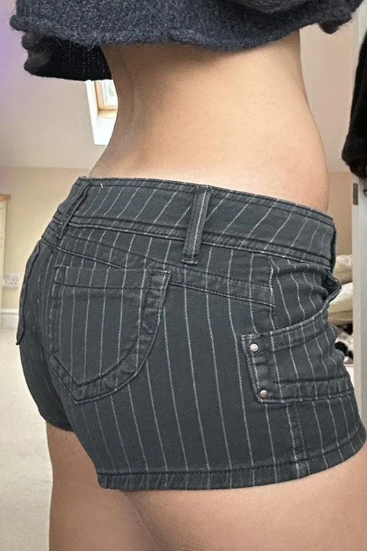 Low Waist Double Breasted Denim Shorts - Image 4