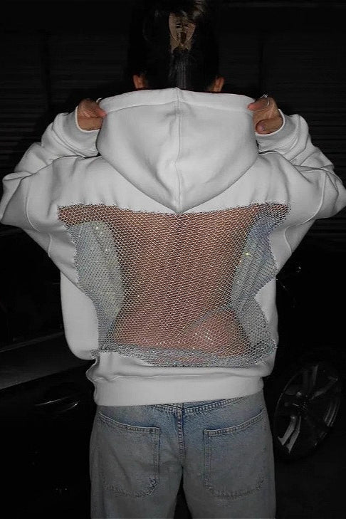 Mesh Cutout Hooded Long Sleeve Casual Sporty Hoodie - Image 2