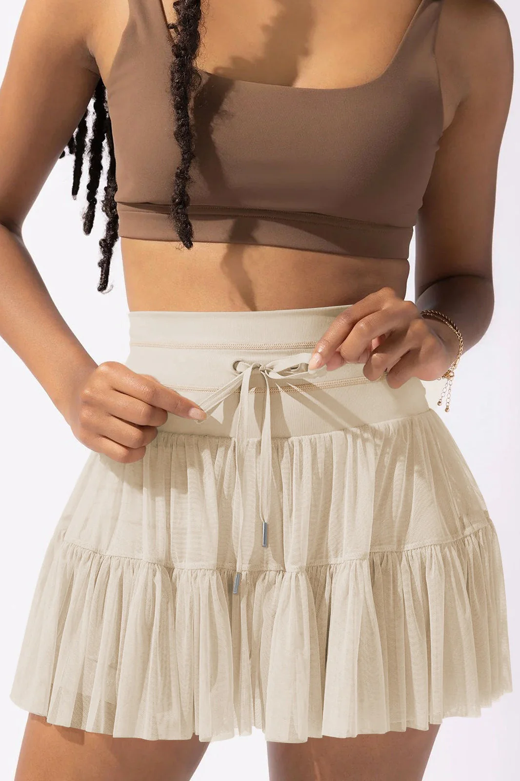 Mesh High Waist Lace Pleated Mini Skirt - Image 4