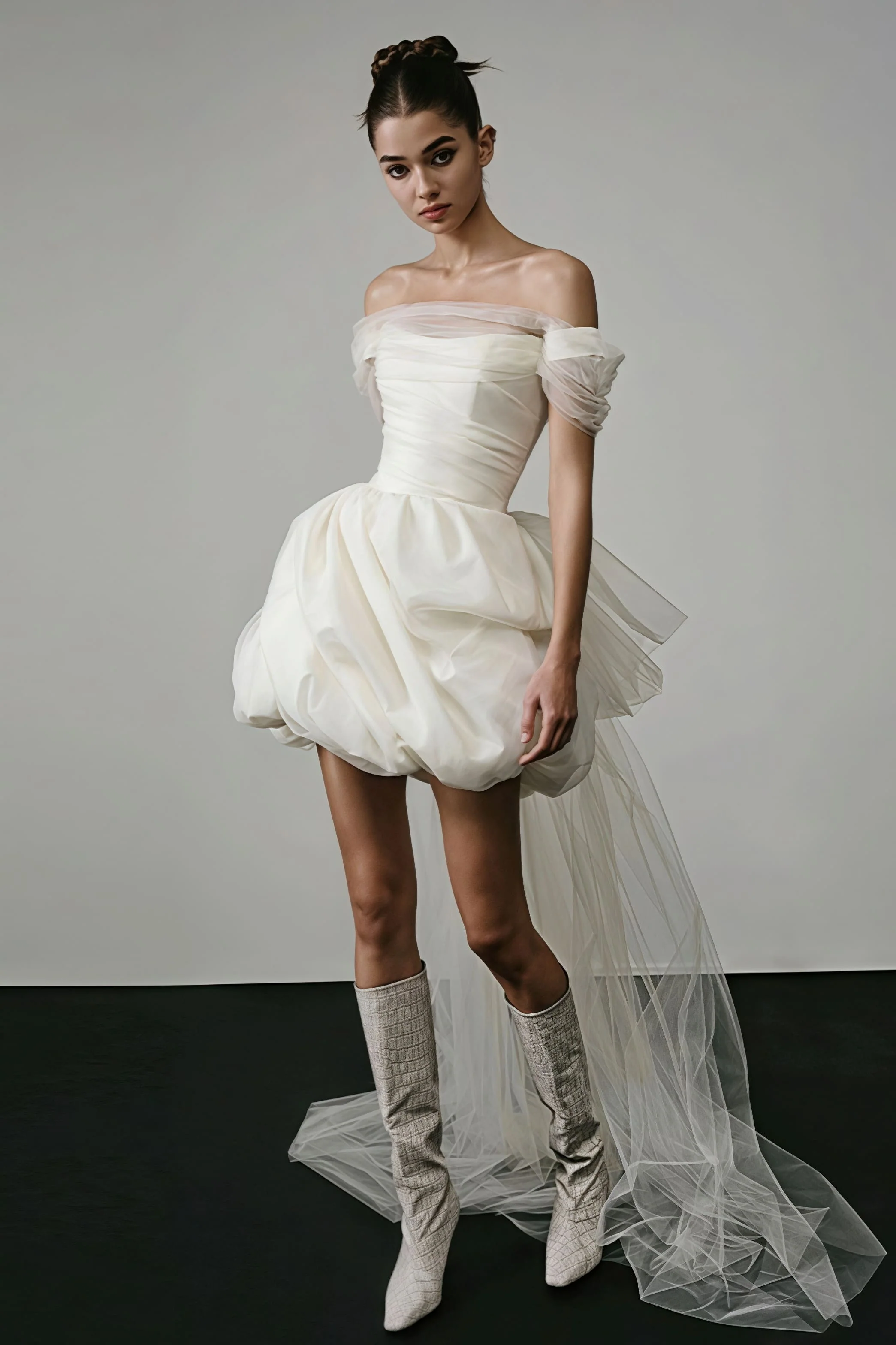 Off Shoulder Minimalist Satin Bud Reception Dress