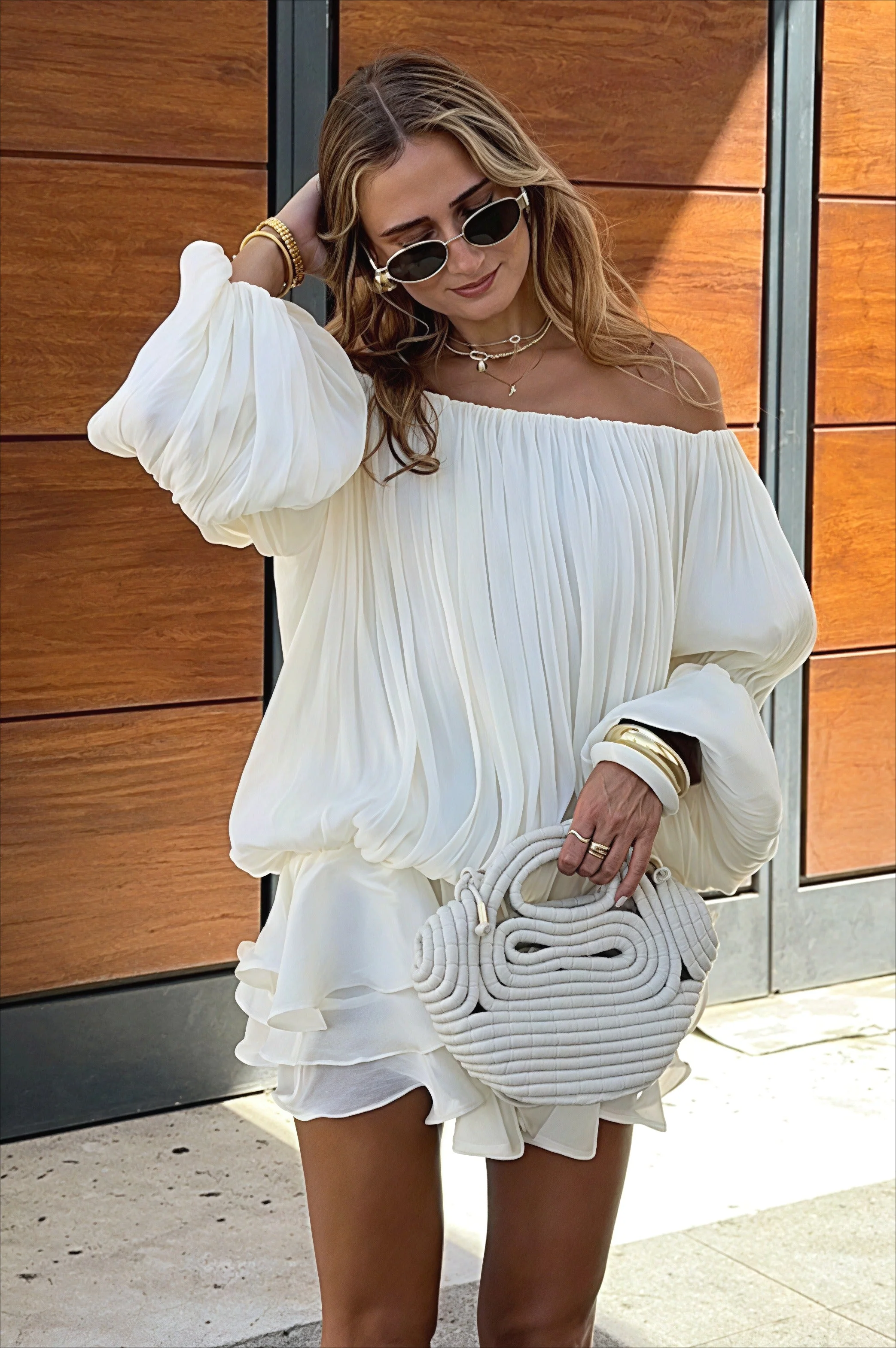 Off Shoulder Ruffle Tiered Mini Dress - Image 4
