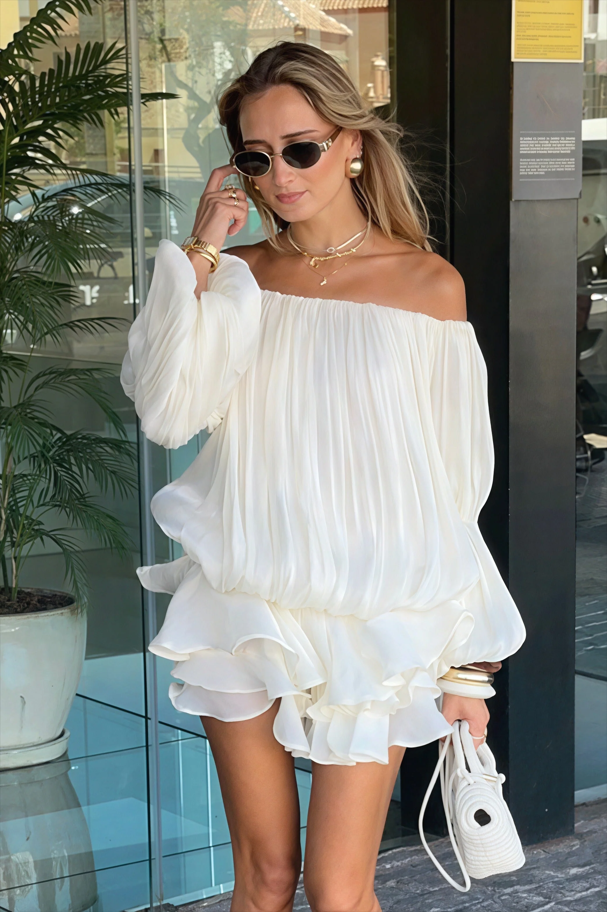 Off Shoulder Ruffle Tiered Mini Dress - Image 5