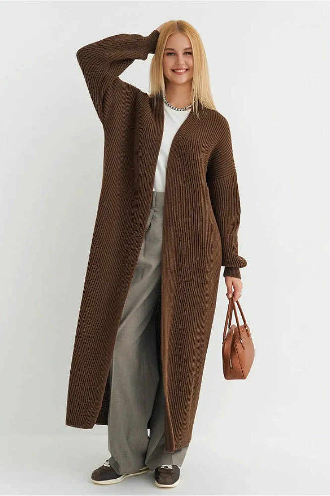 Oversized Long-Length Knit Cardigan