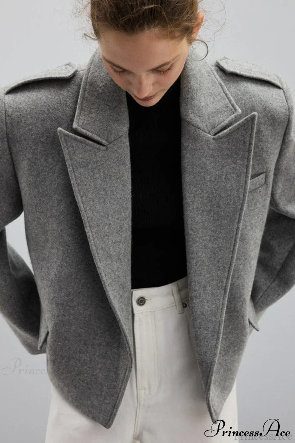 Peak Lapel Blazer Style Wool Loose Coat - Image 6