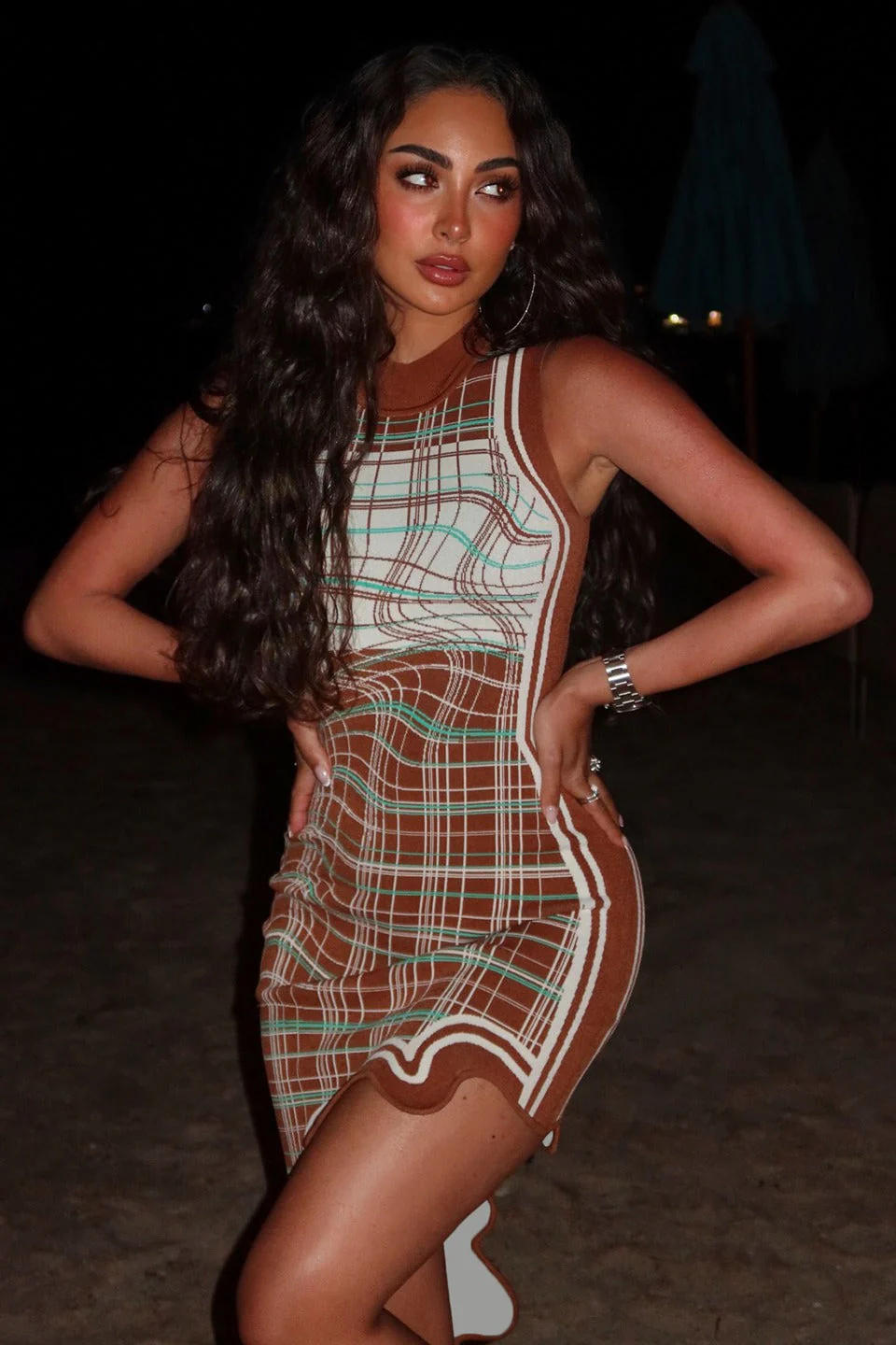 Plaid Ruffle Hem Sleeveless Mini Dress - Image 3