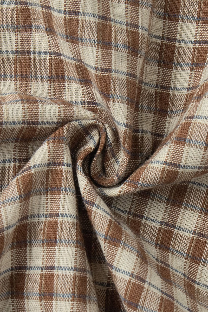 Plaid Ruffled Tie Lapel Slim Blouse - Image 4