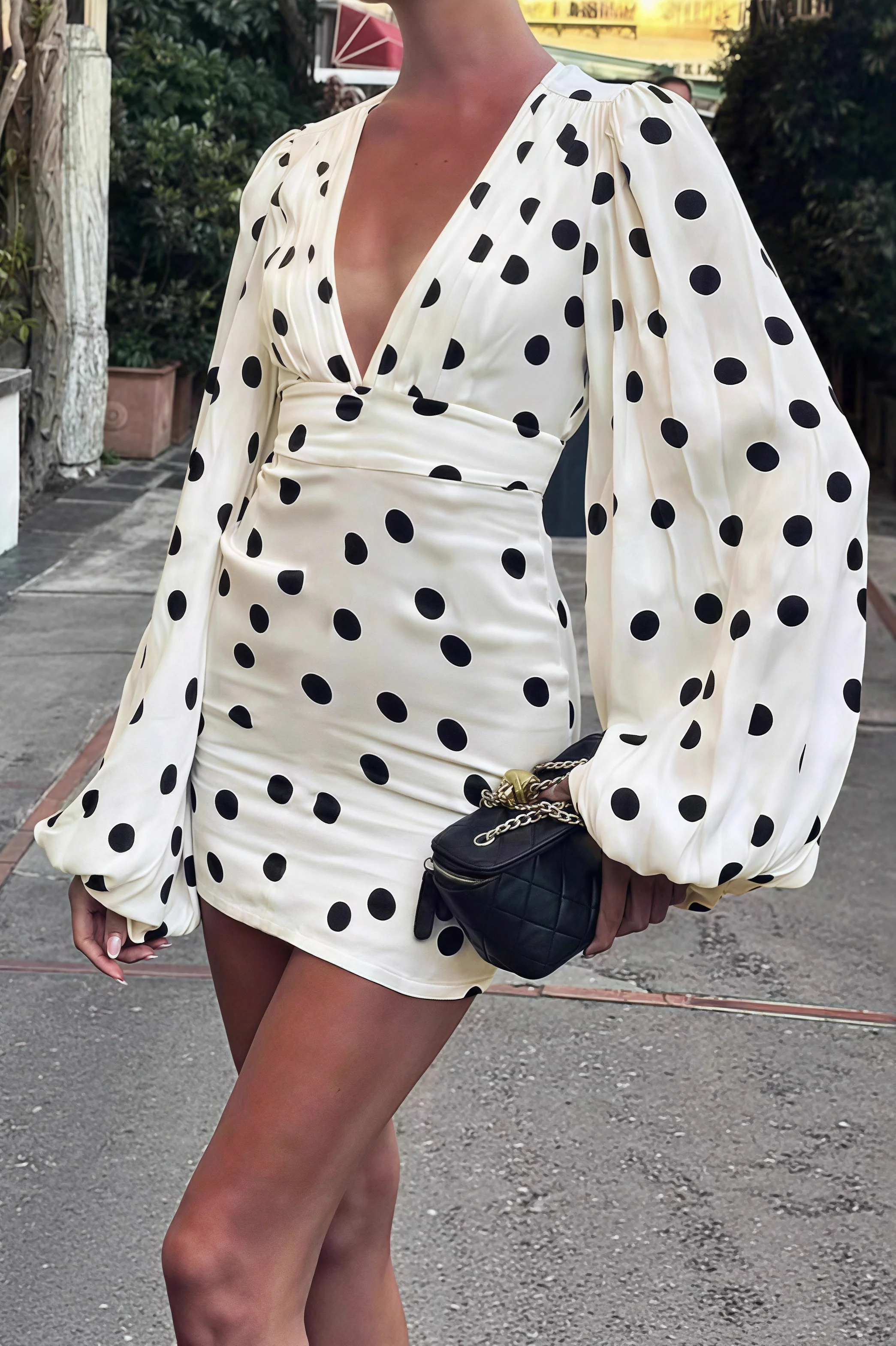 Polka Dot Flare Sleeve Bodycon Mini Dress - Image 2