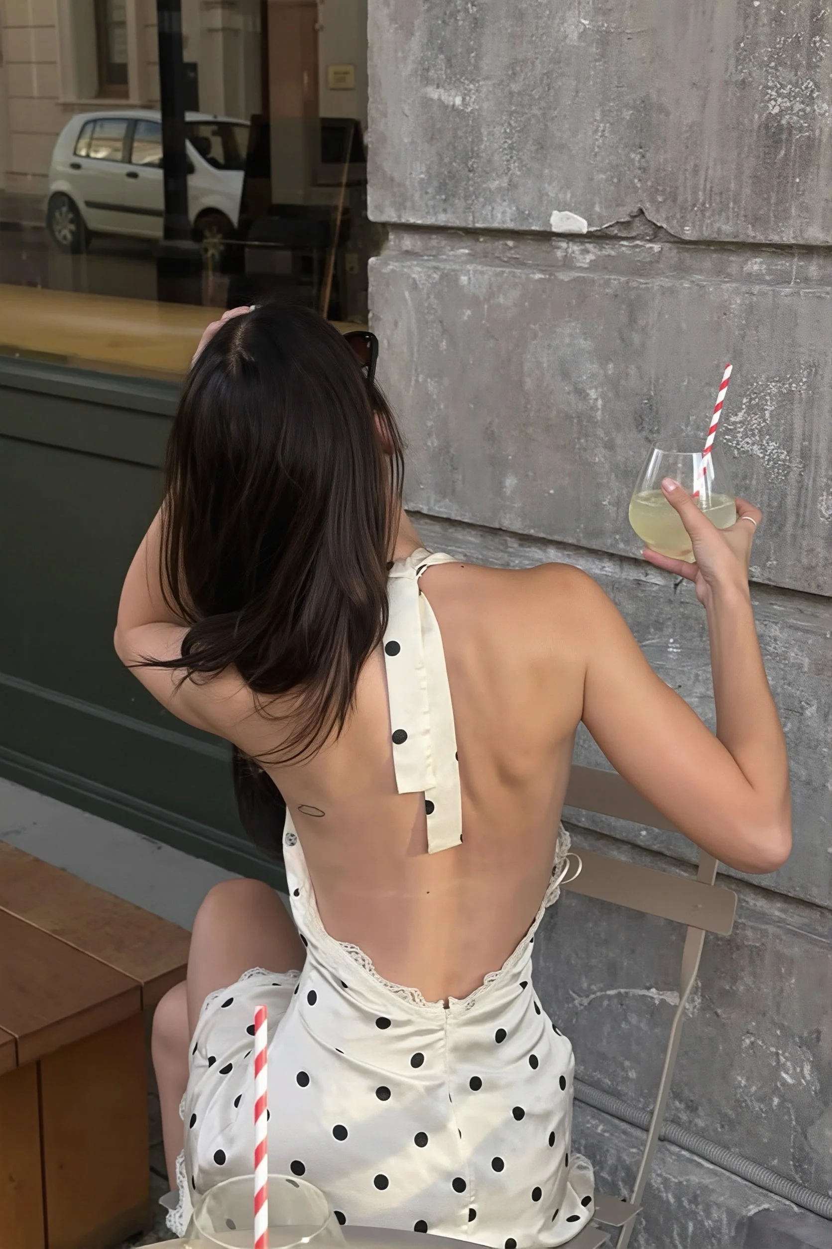 Polka Dot Halter V Neck Cutout Back Mini Dress - Image 4