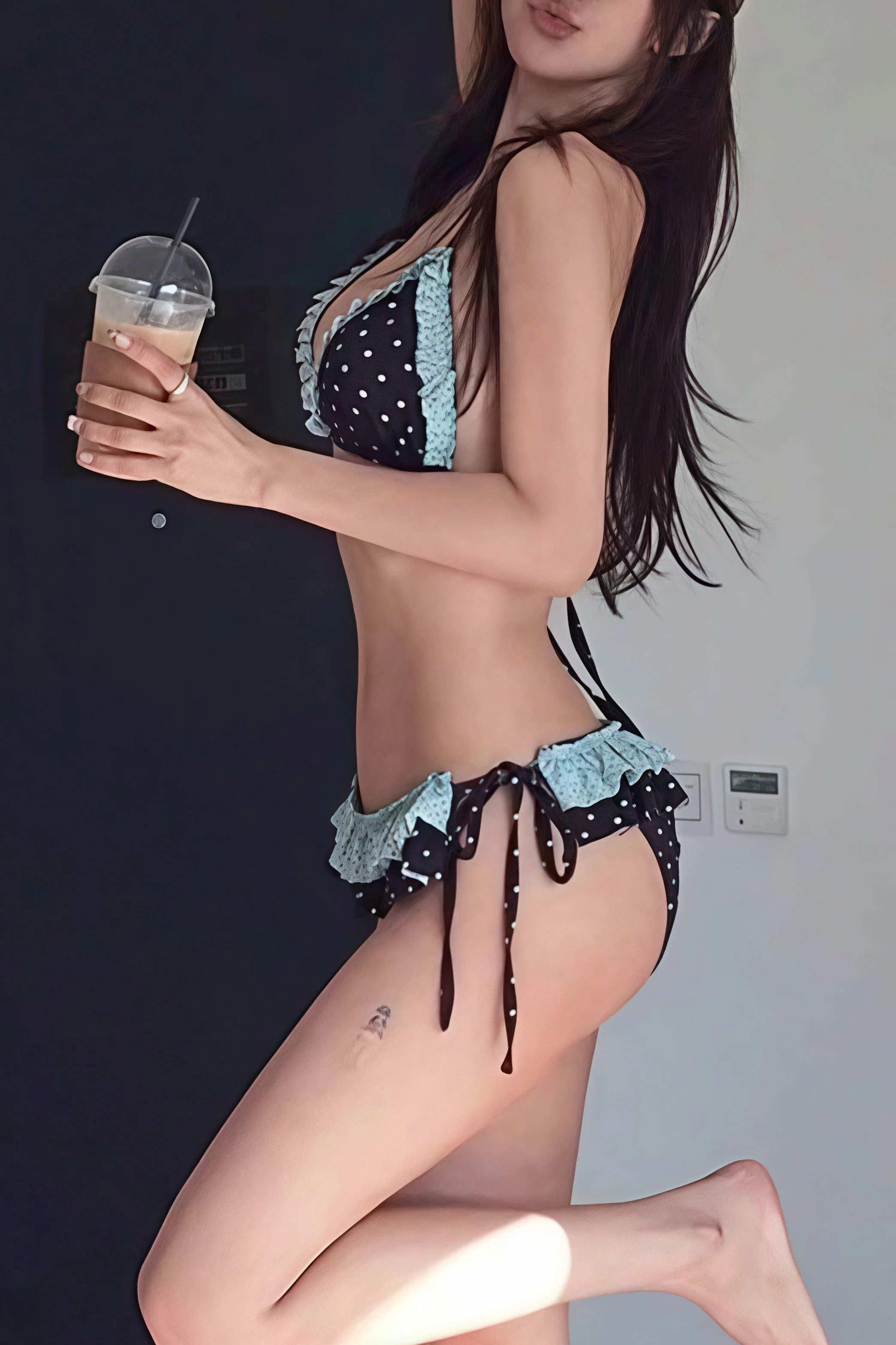 Polka Dot Ruffle Tie Backless Bikini Set - Image 3