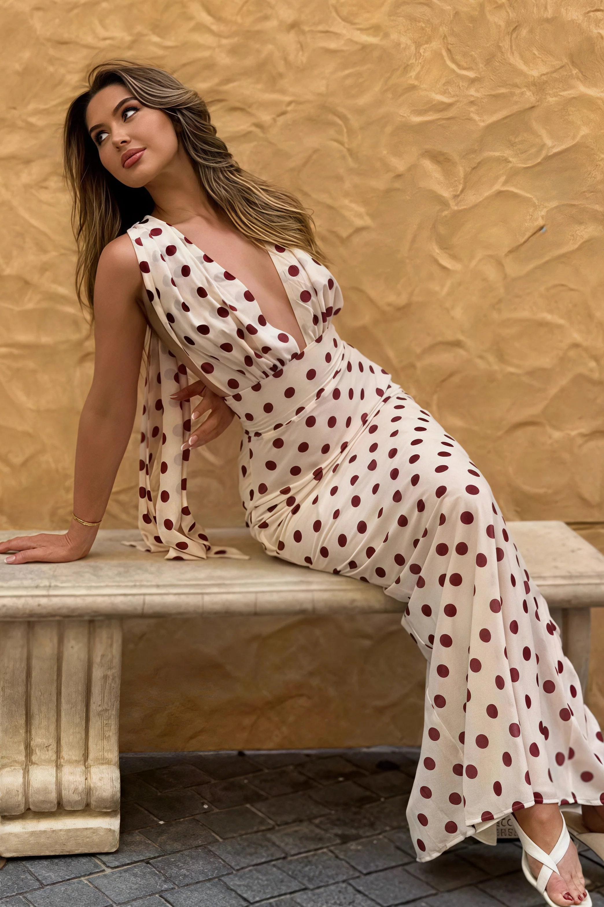 Polka Dot Spaghetti Strap Open Back Bodycon Vacation Dress - Image 3