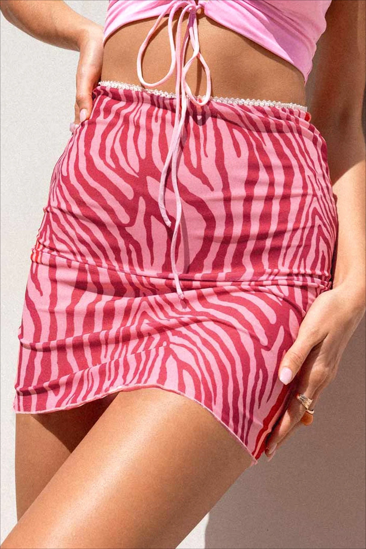 Printed Mesh Bodycon Mini Skirt - Image 9