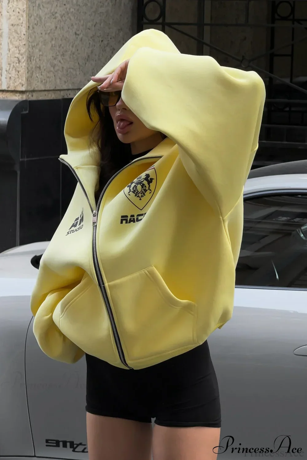 Printed Oversized Zip Hoodie