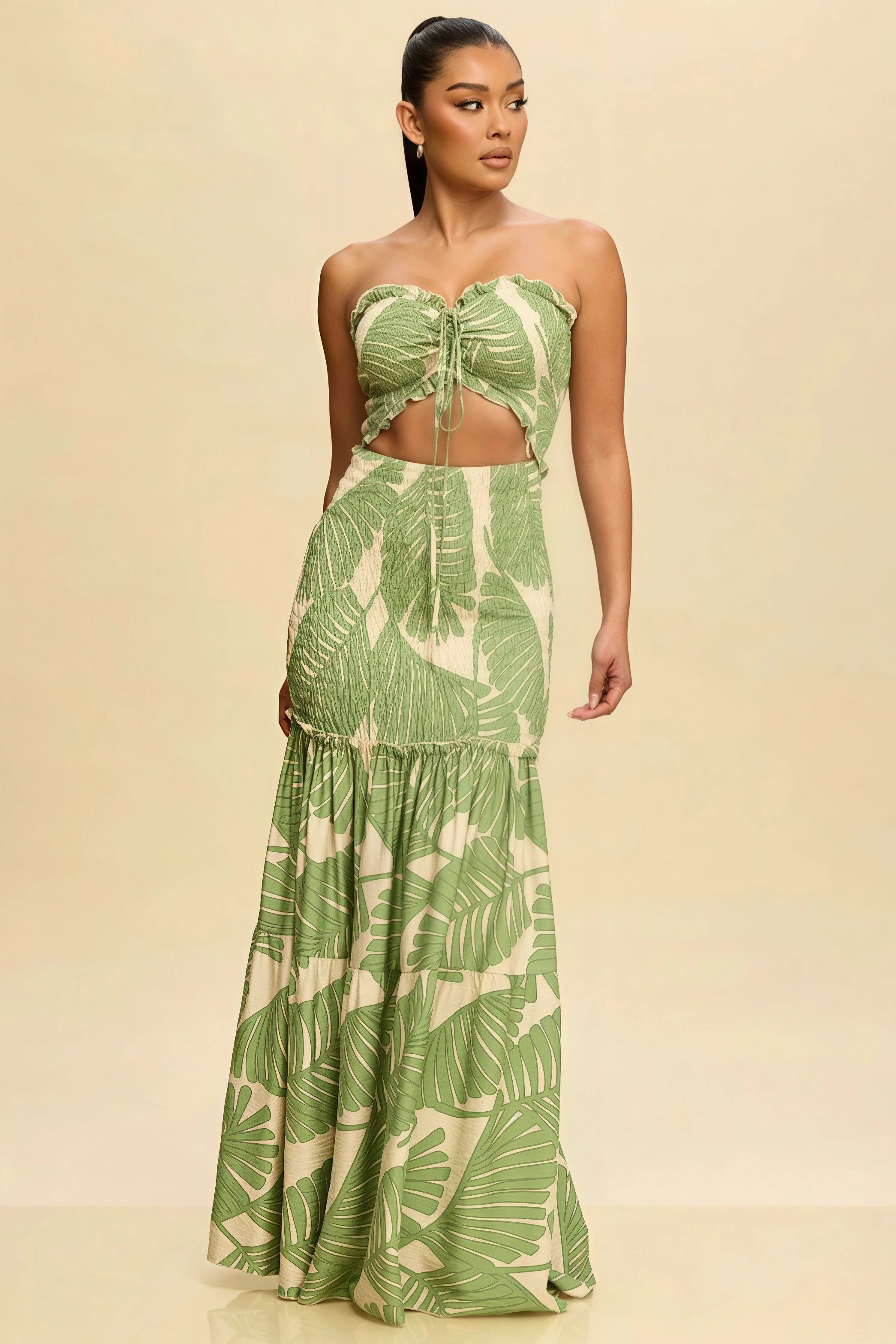 Printed Strapless Cutout Maxi Dress - Image 3