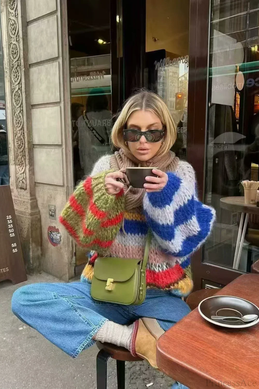 Rainbow Stripe Versatile Crewneck Long Sleeve Chic Knit Sweater